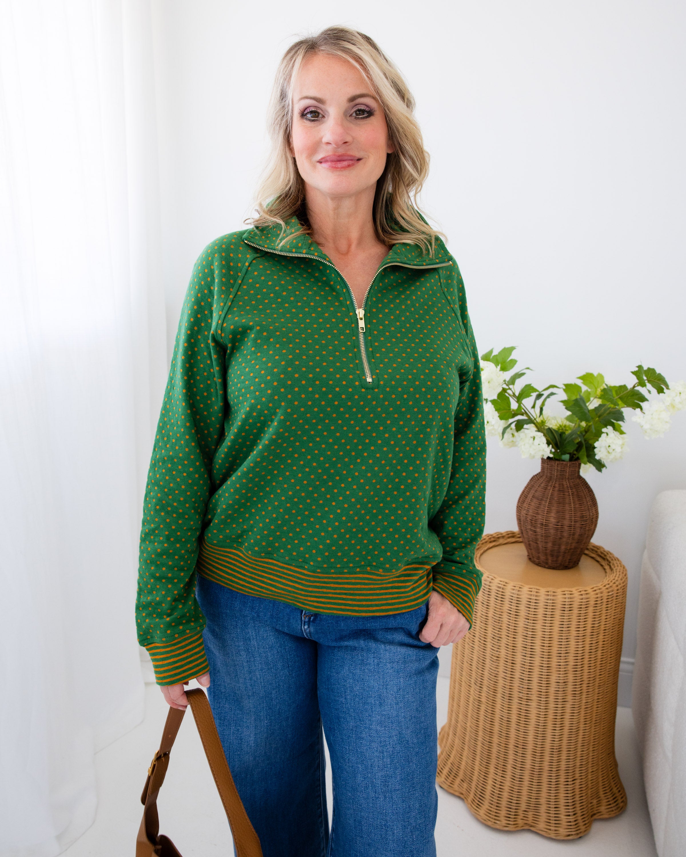 Polka Dot Half Zip Pullover