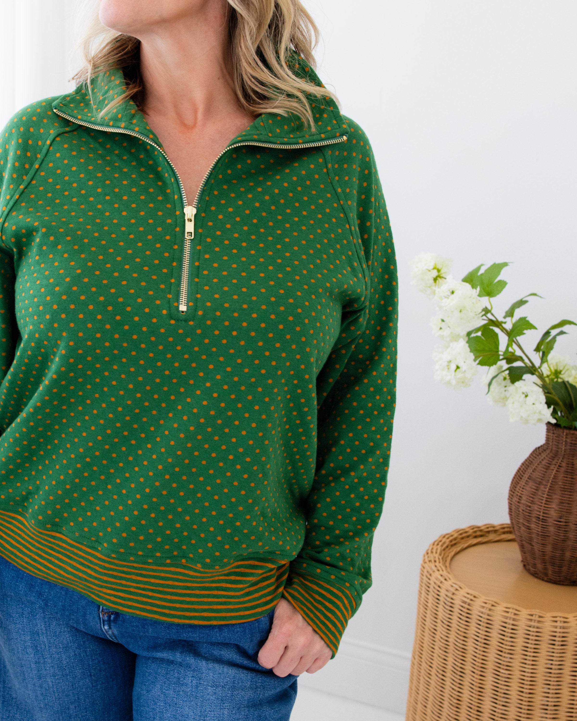 Polka Dot Half Zip Pullover