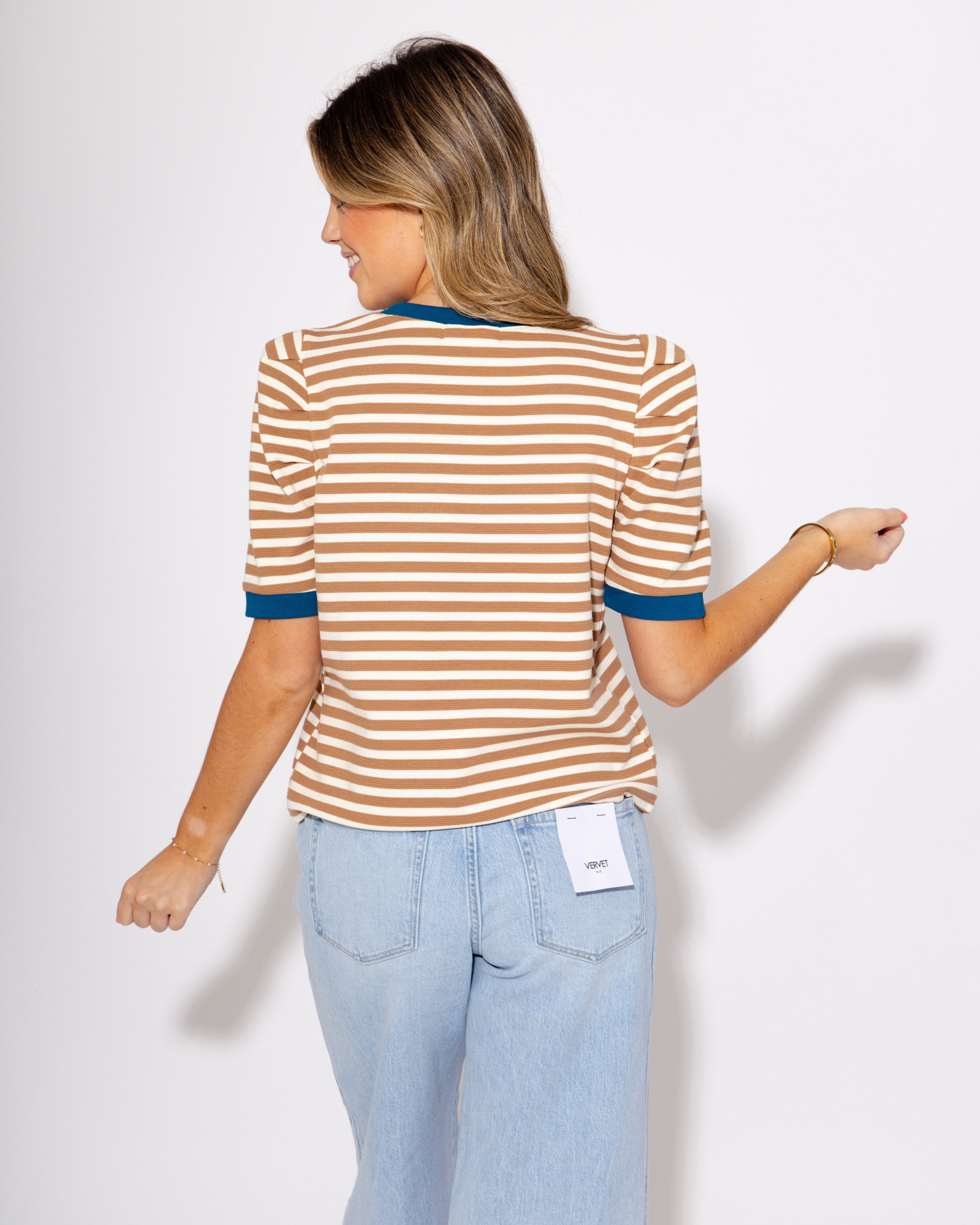 Tan and White Contrast Top