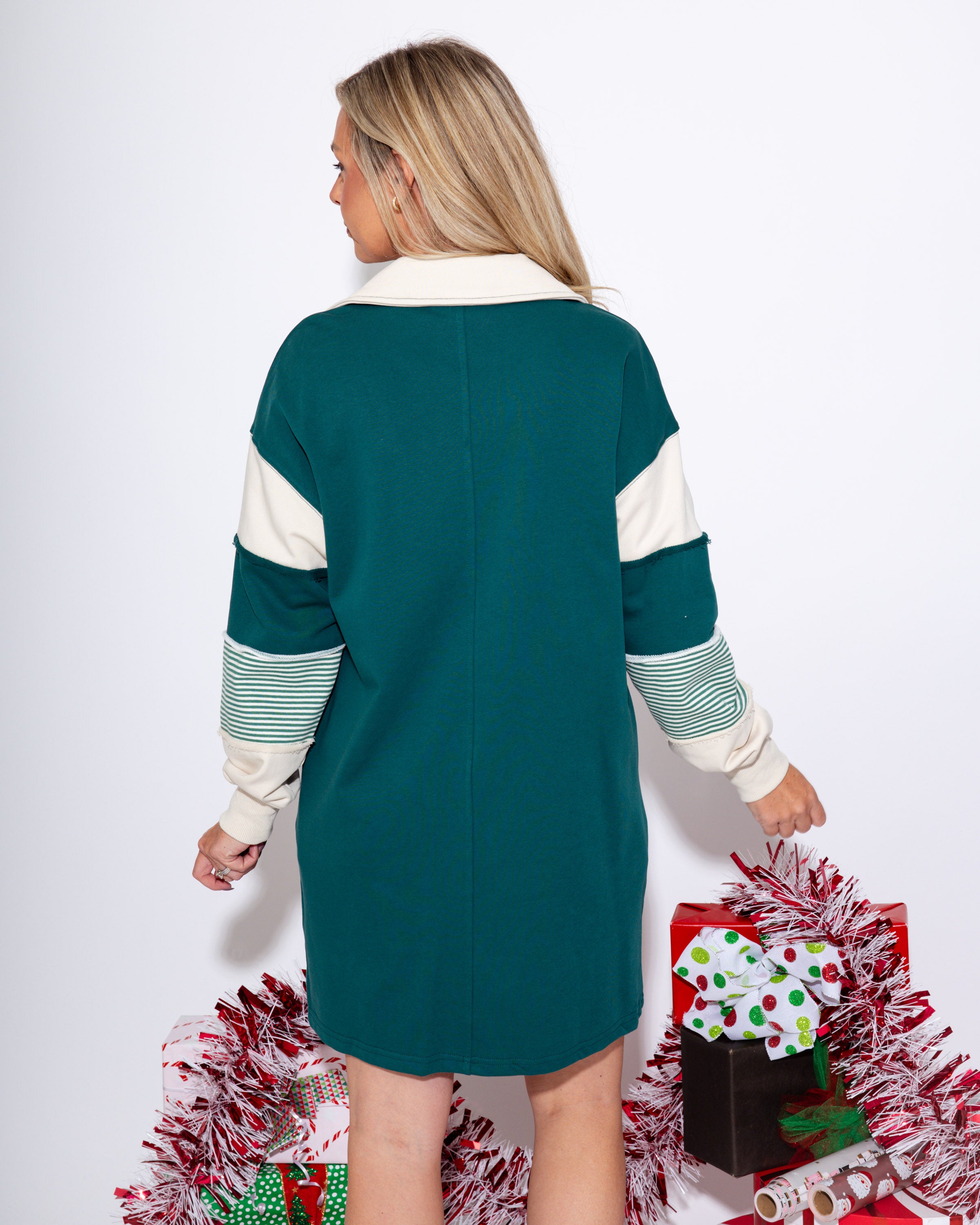 Colorblock V-Neck French Terry Dress