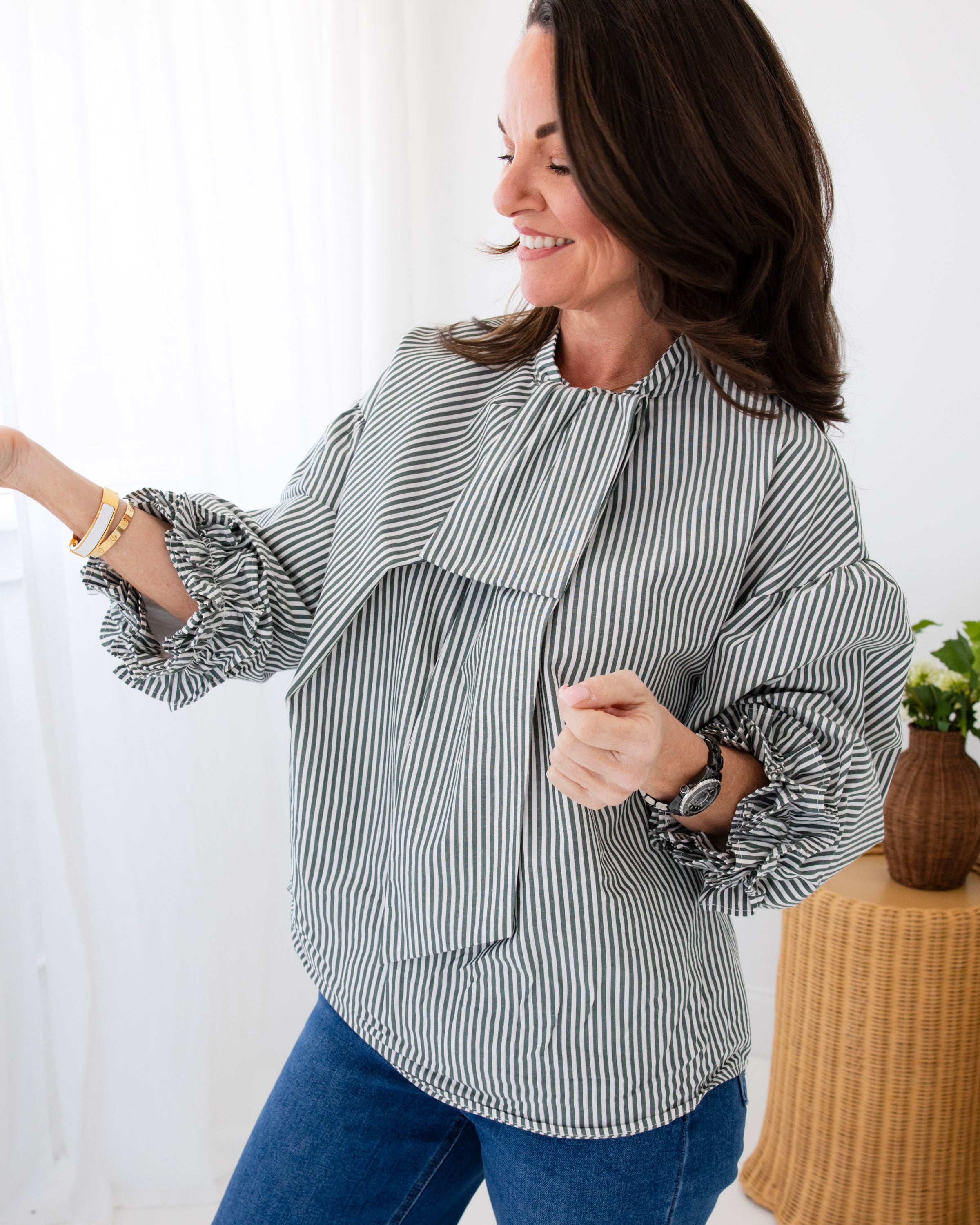 Striped Neck Tie Top