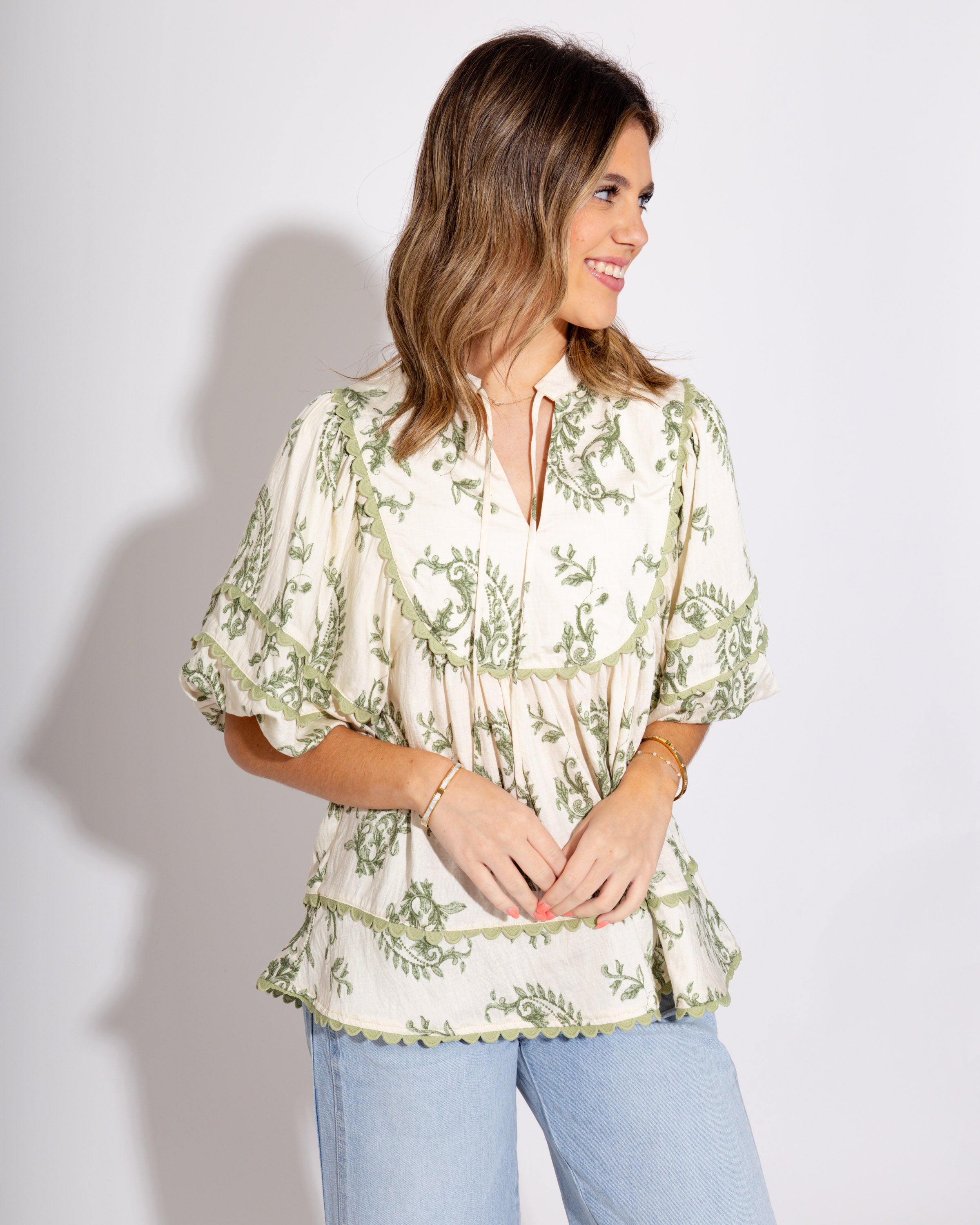 Olive Paisley Petal Sway Top