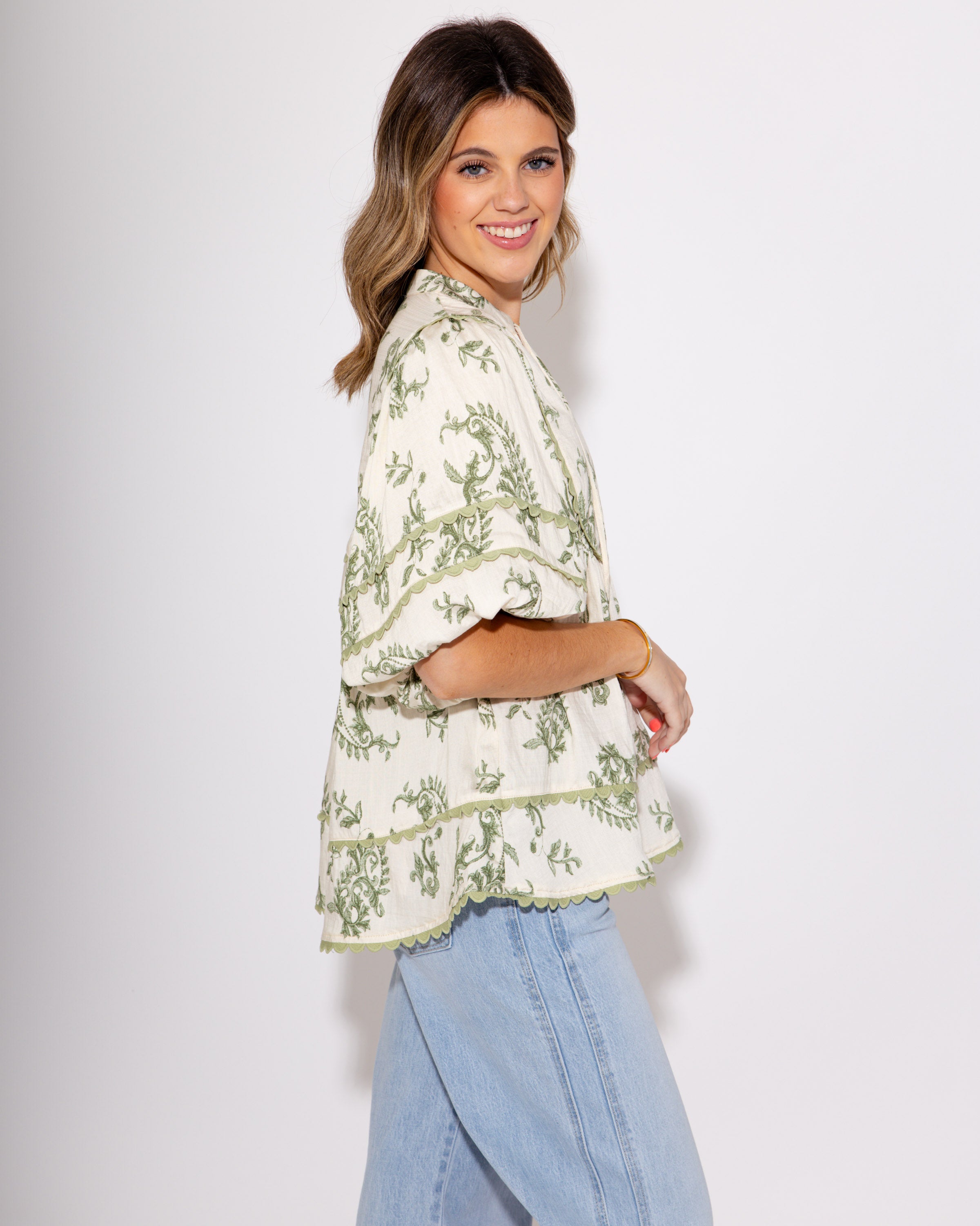 Olive Paisley Petal Sway Top