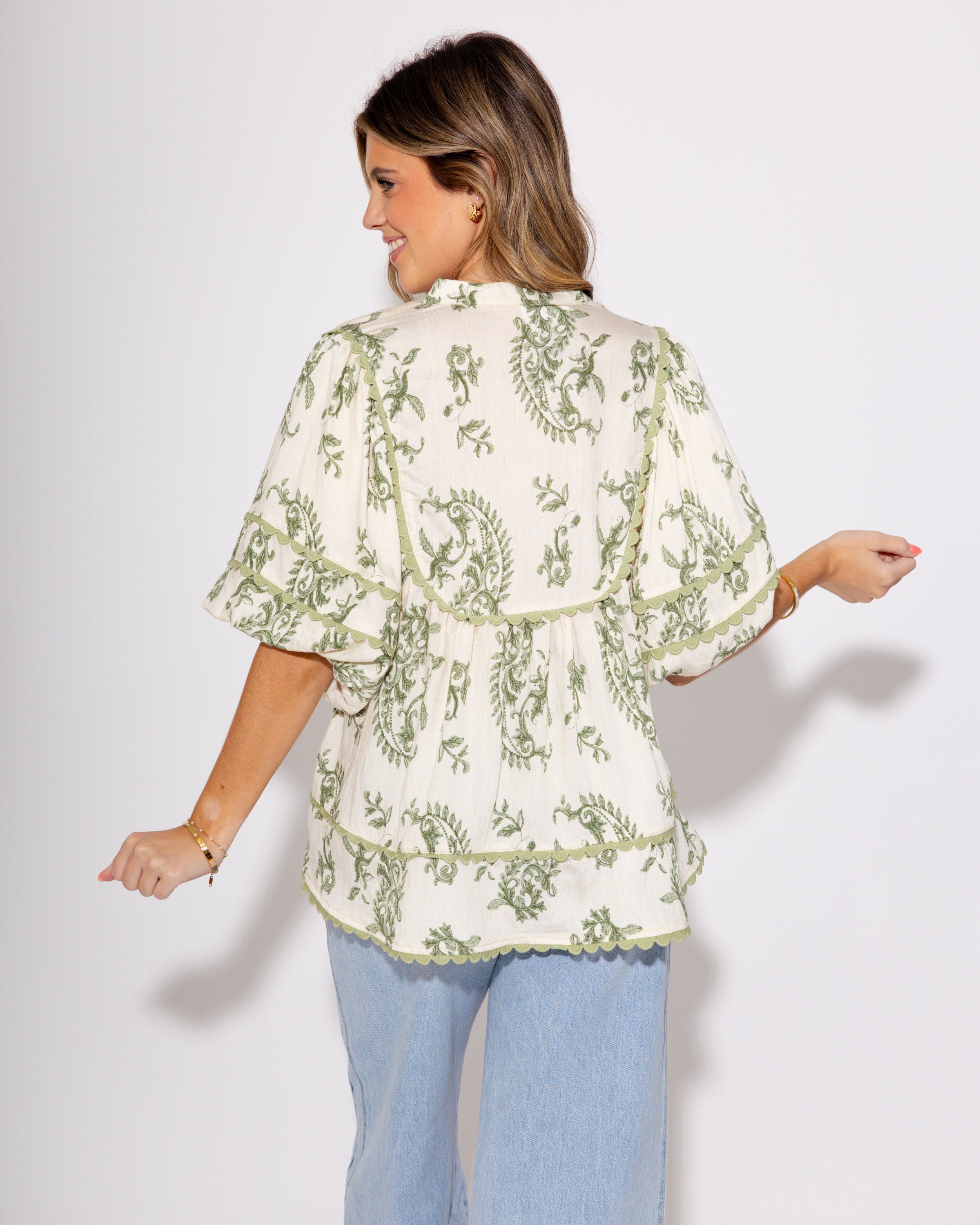 Olive Paisley Petal Sway Top