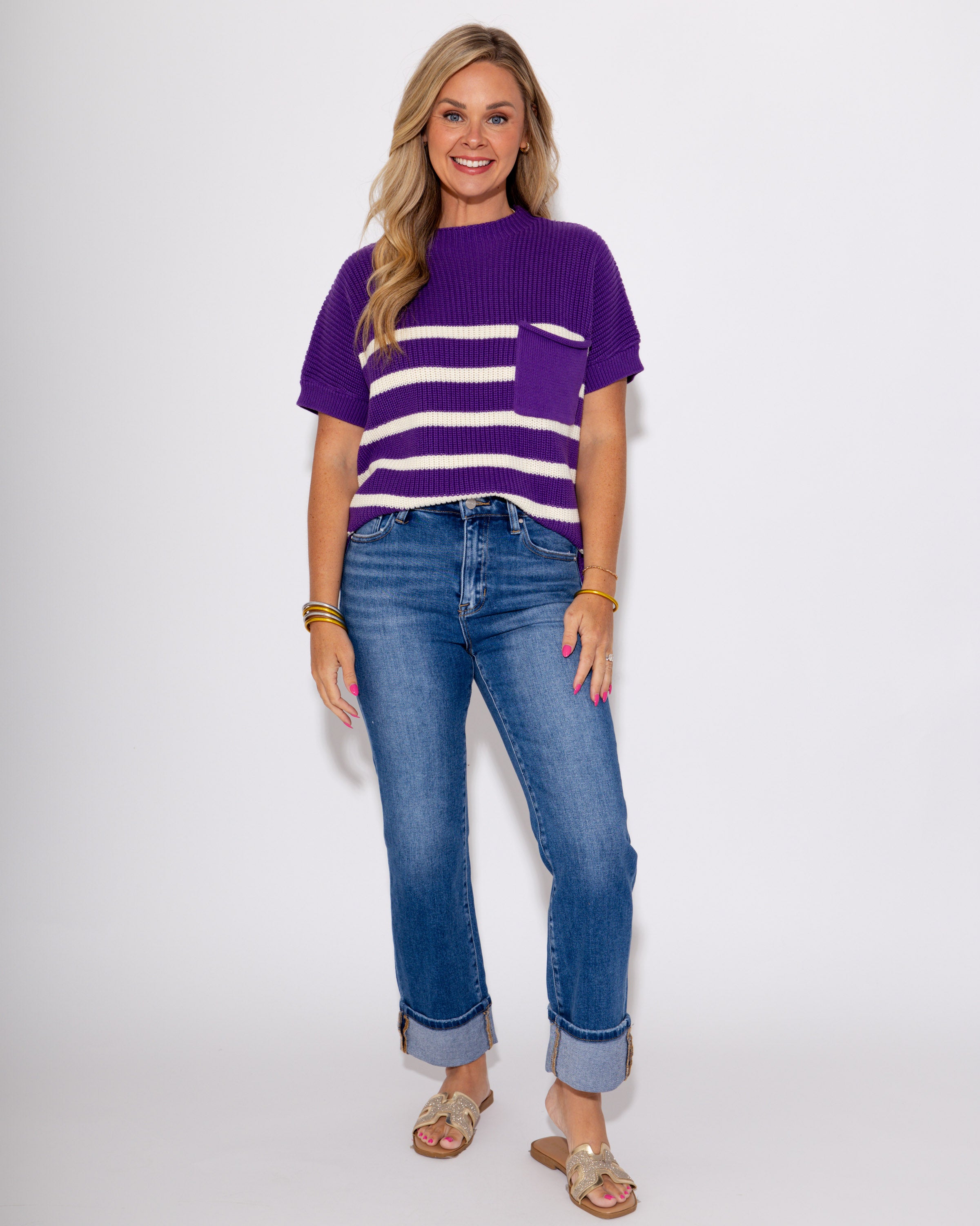 Striped Drop Shoulder Sweater Top