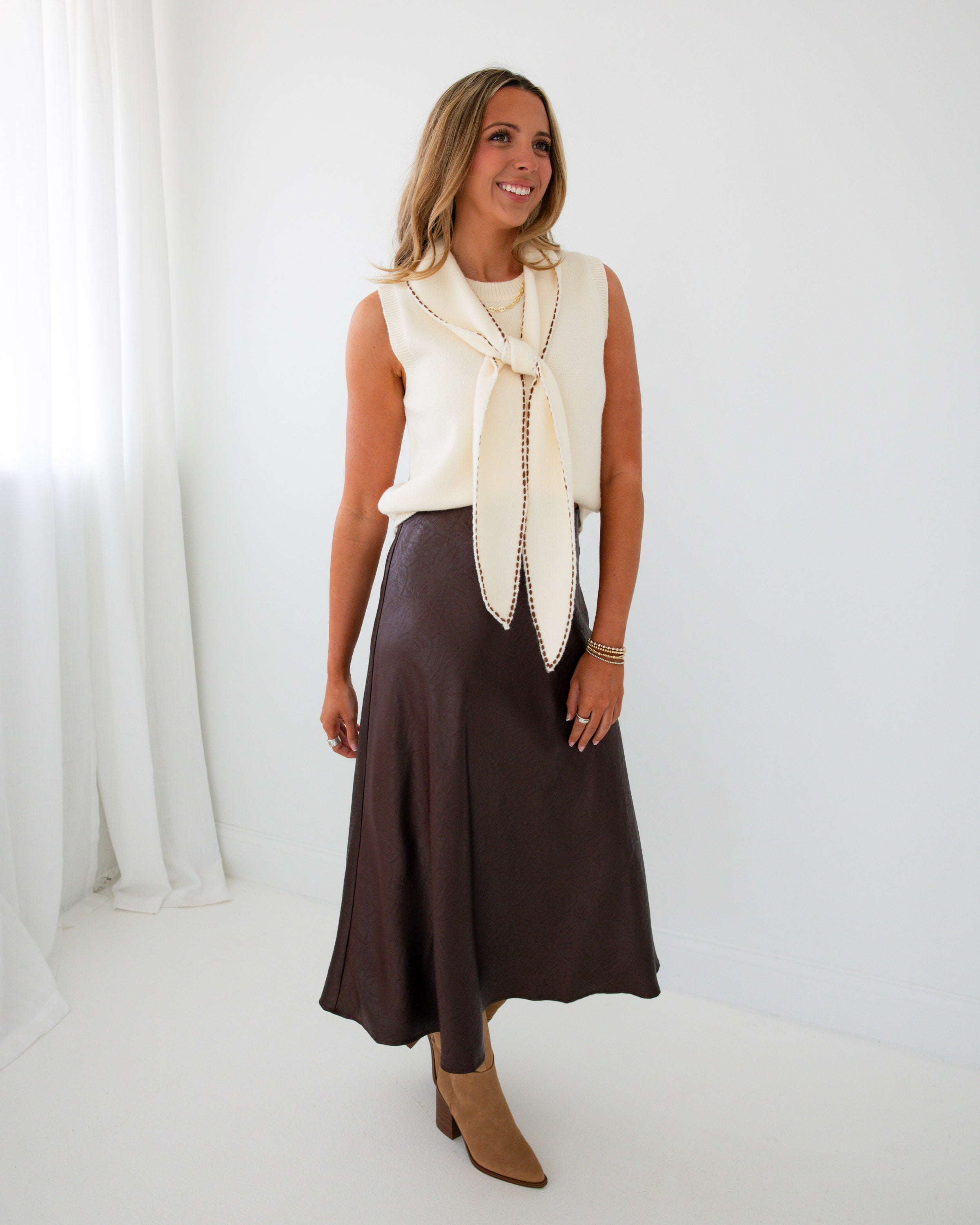 Contrast Stitch Neck Tie Top