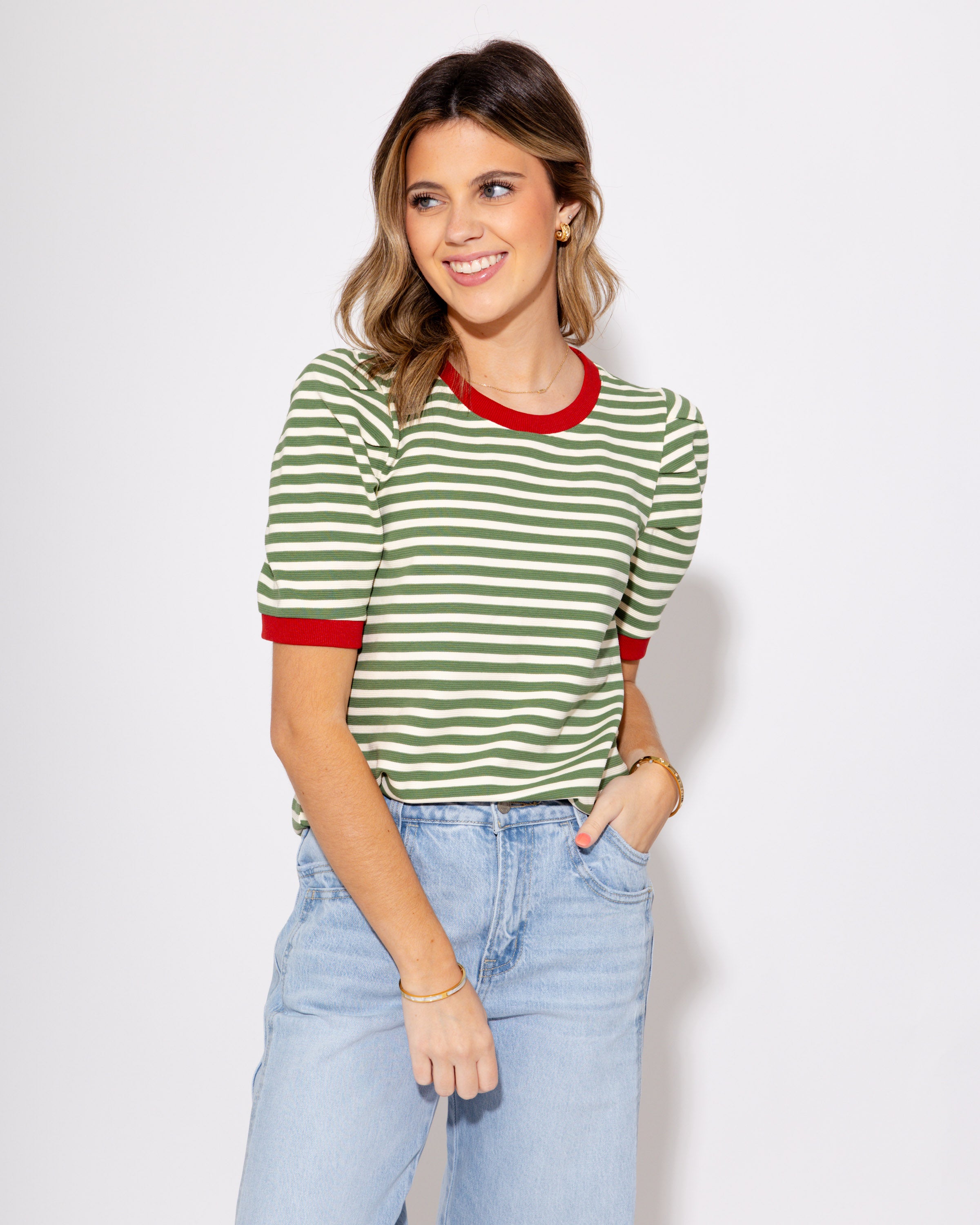 Olive and White Contrast Top