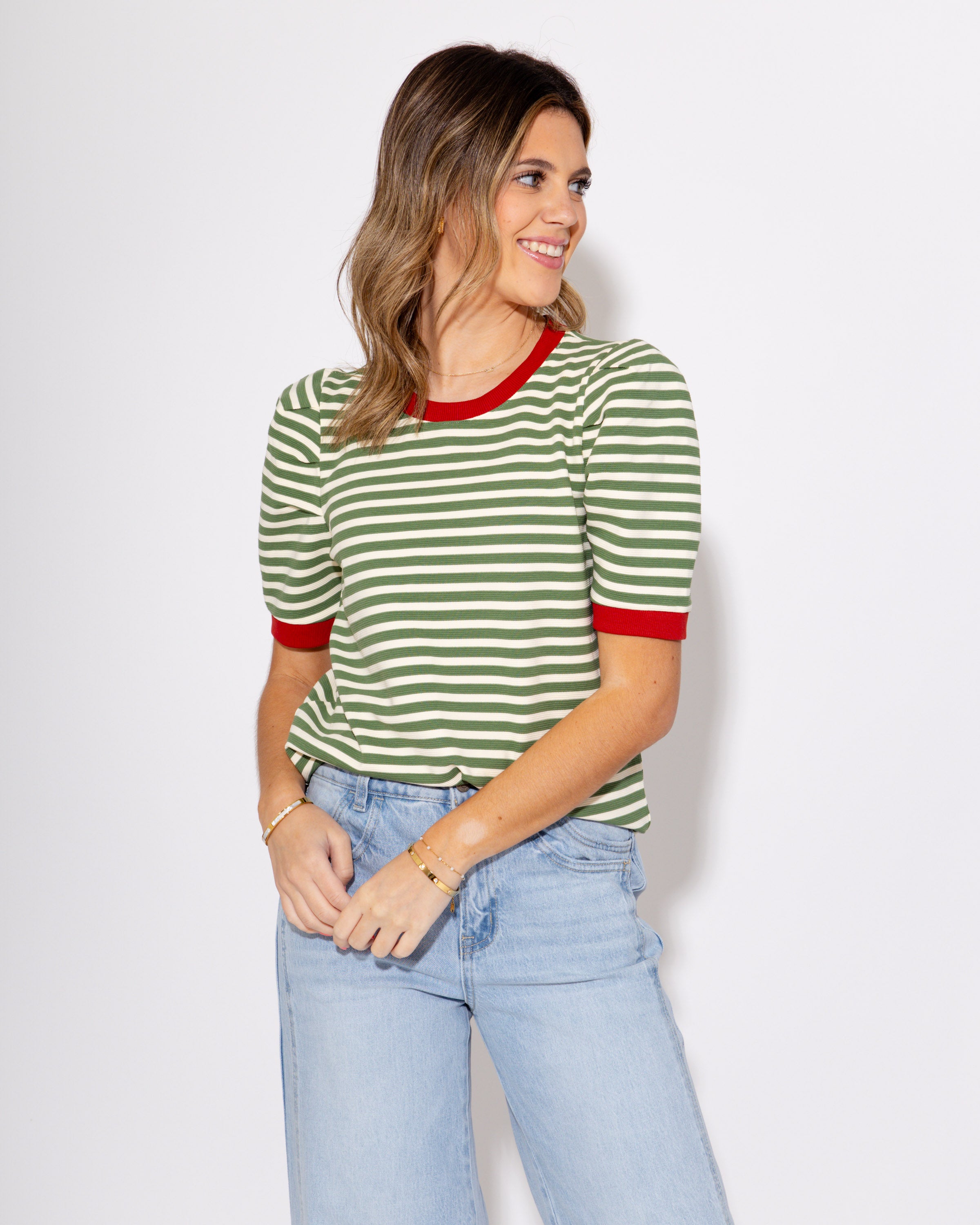 Olive and White Contrast Top