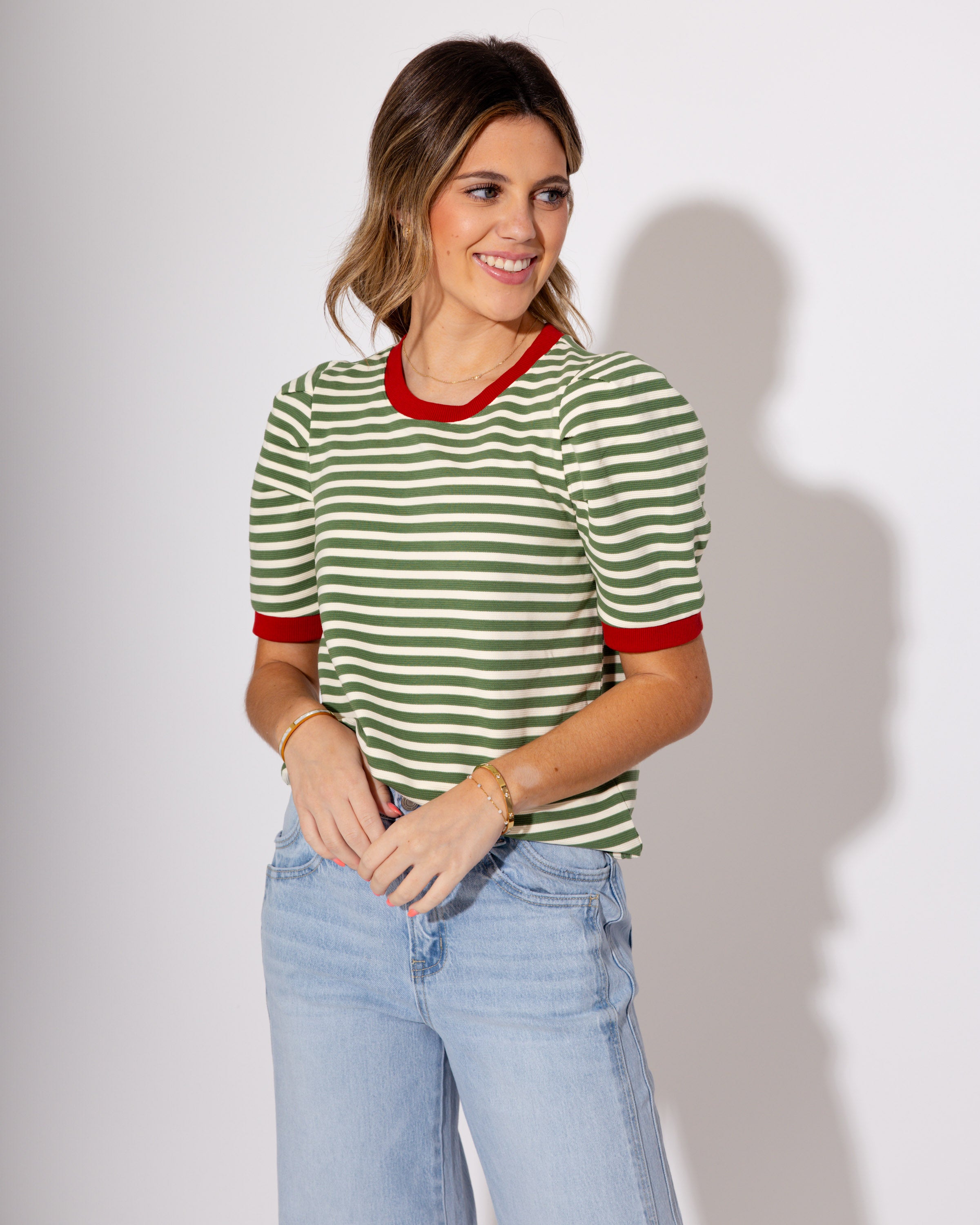 Olive and White Contrast Top