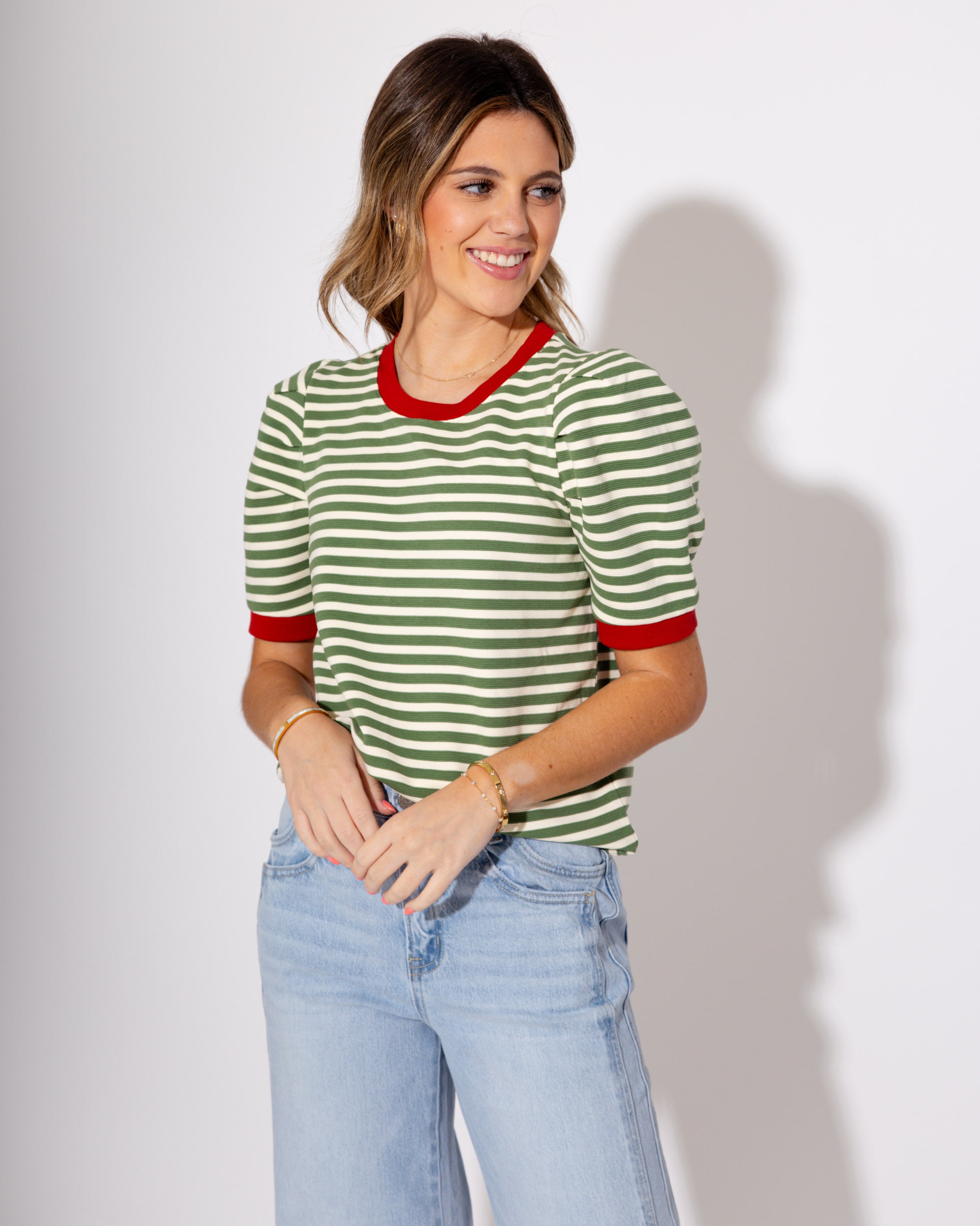 Olive and White Contrast Top