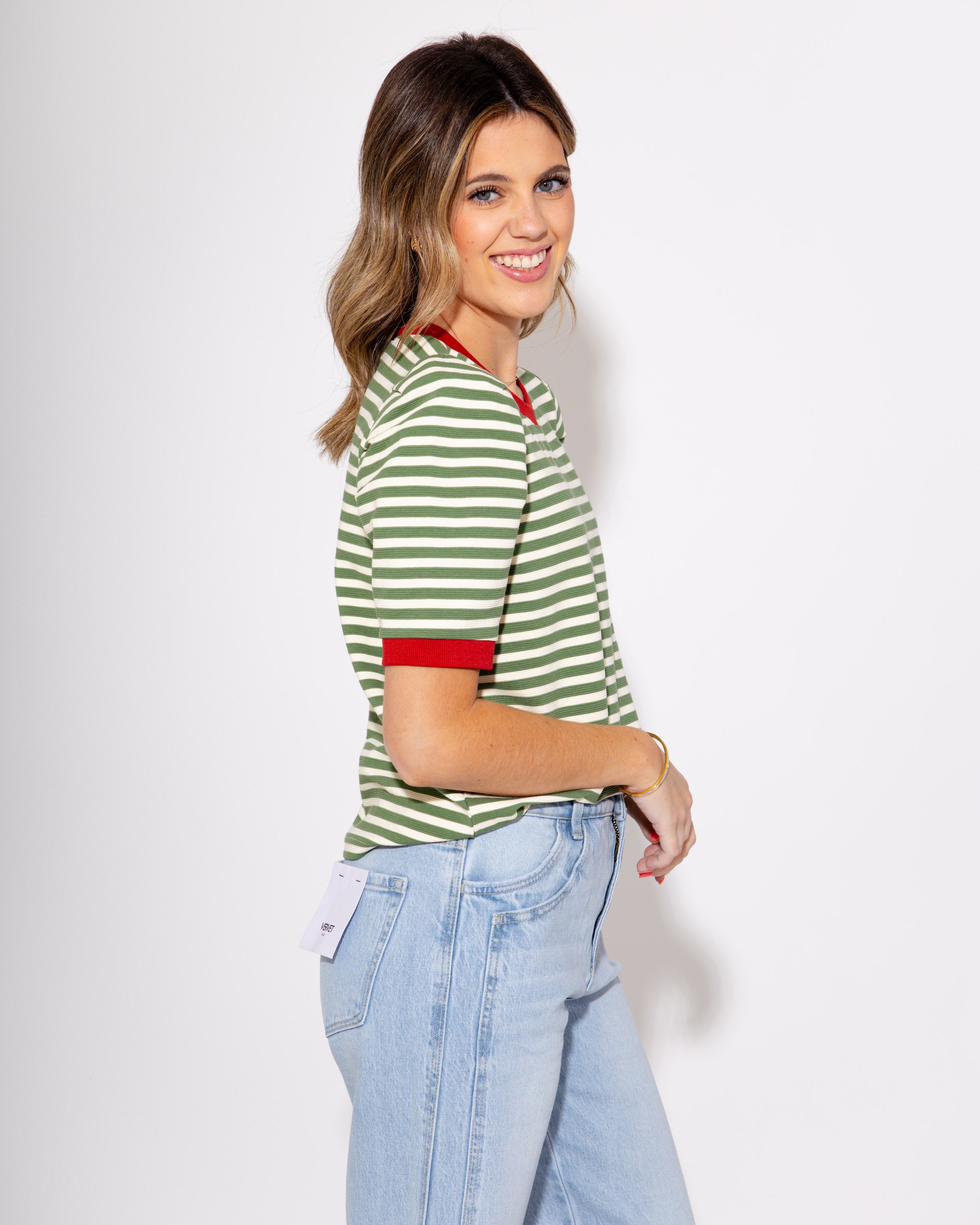 Olive and White Contrast Top