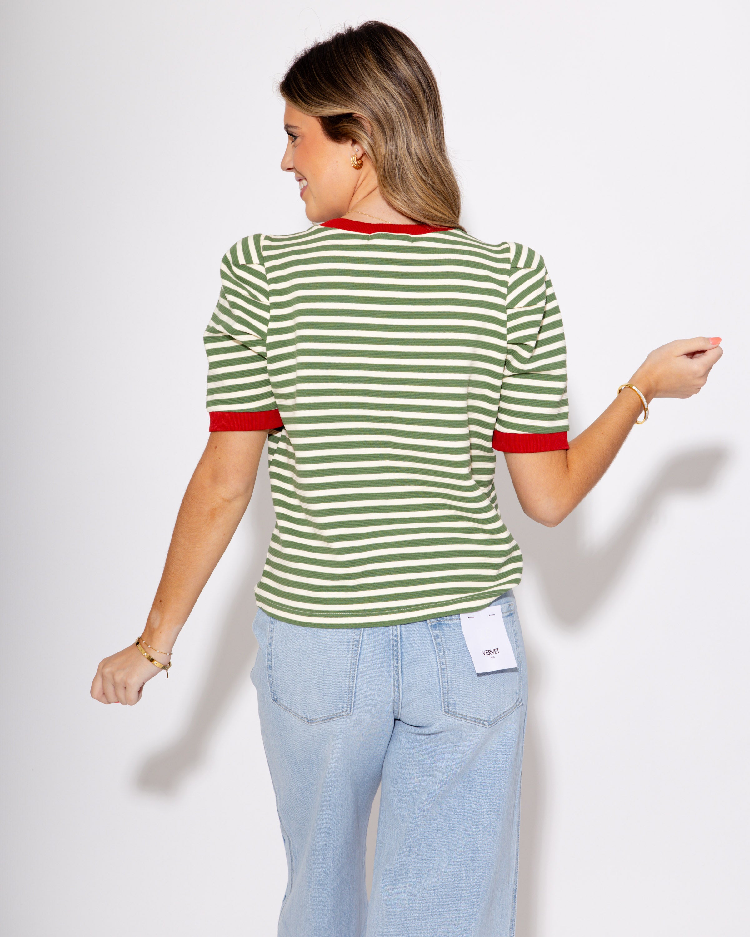 Olive and White Contrast Top