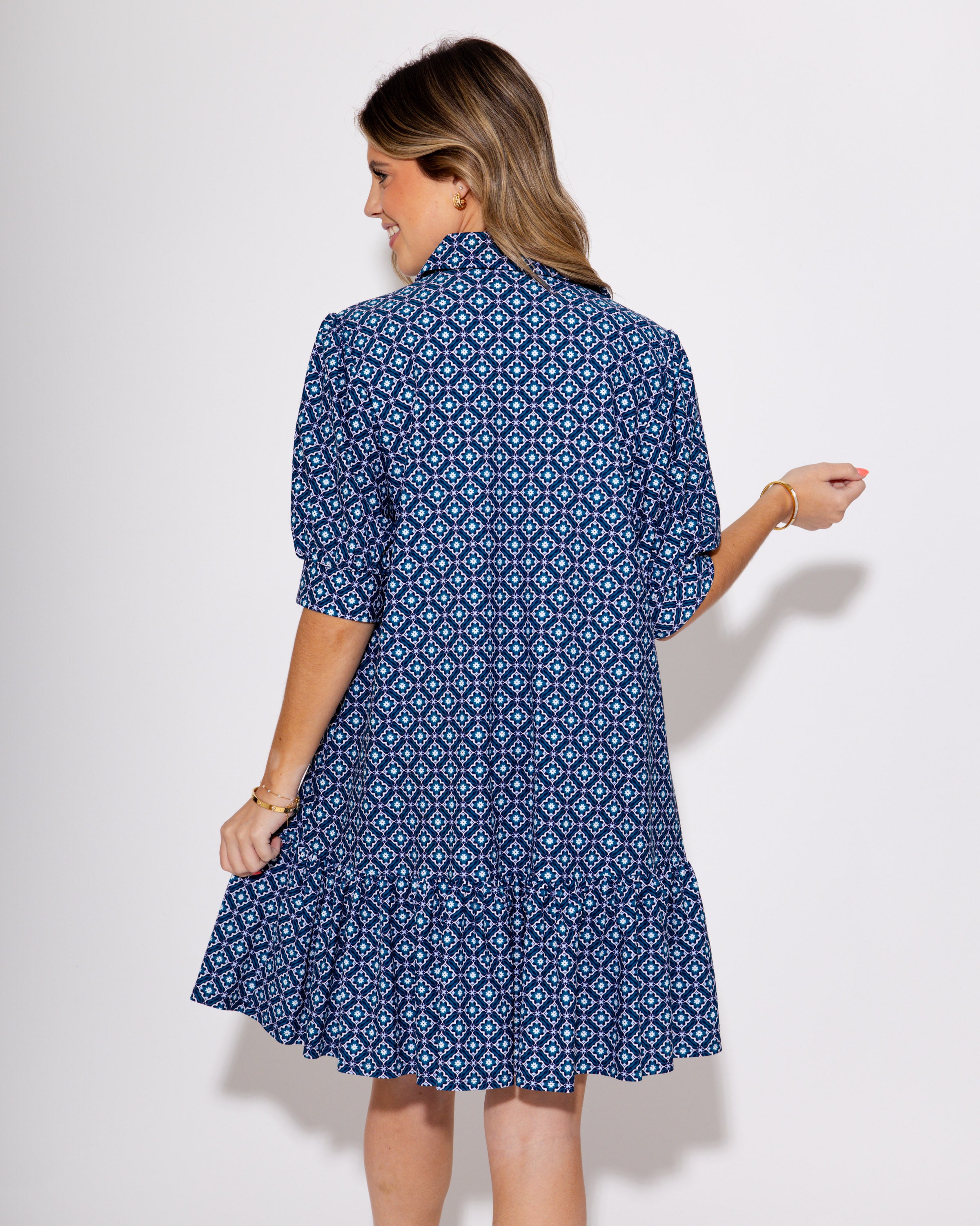 Jude Connally | Tierney Dress in Floral Mosaic Navy