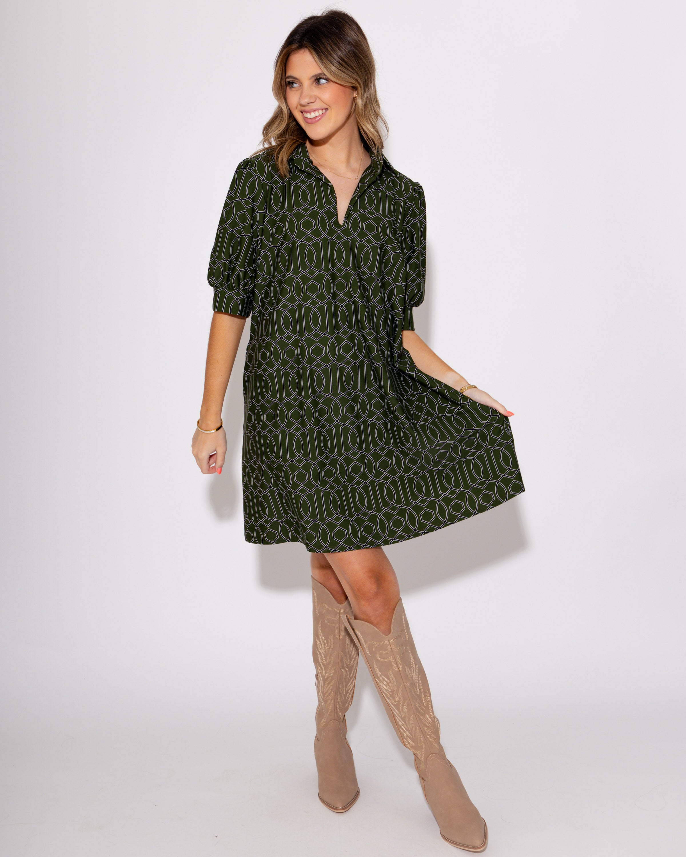 Jude Connally | Emerson Dress in garden Gate Loden