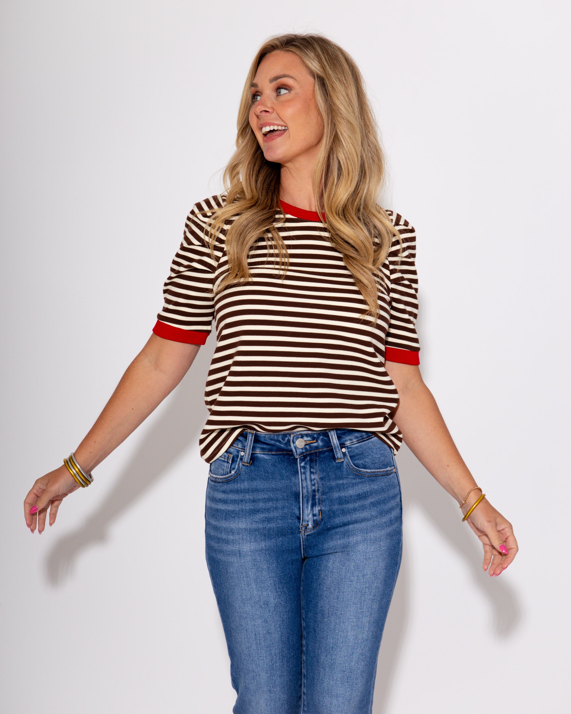 Brown and White Contrast Top