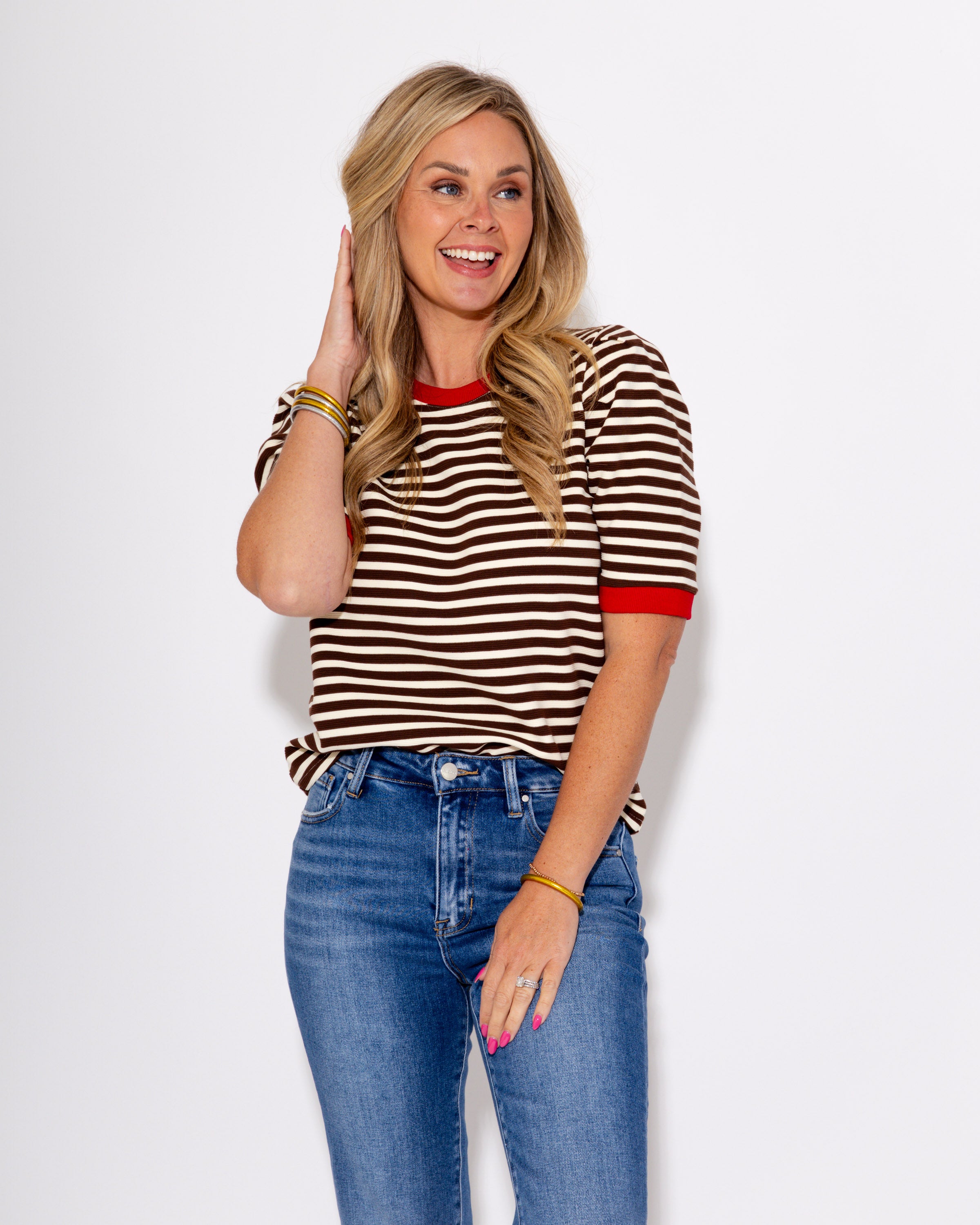 Brown and White Contrast Top