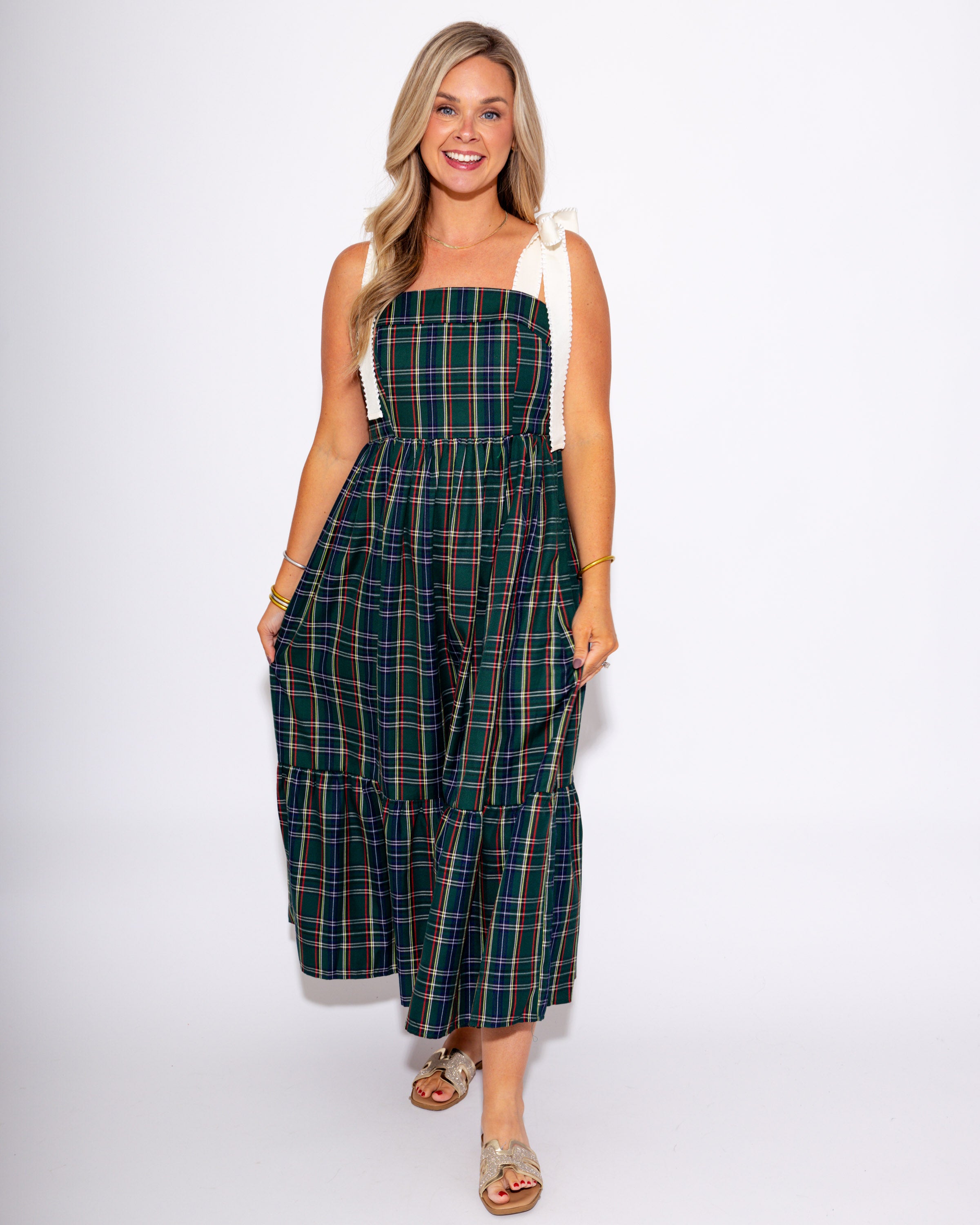 Evergreen Plaid Midi Dress