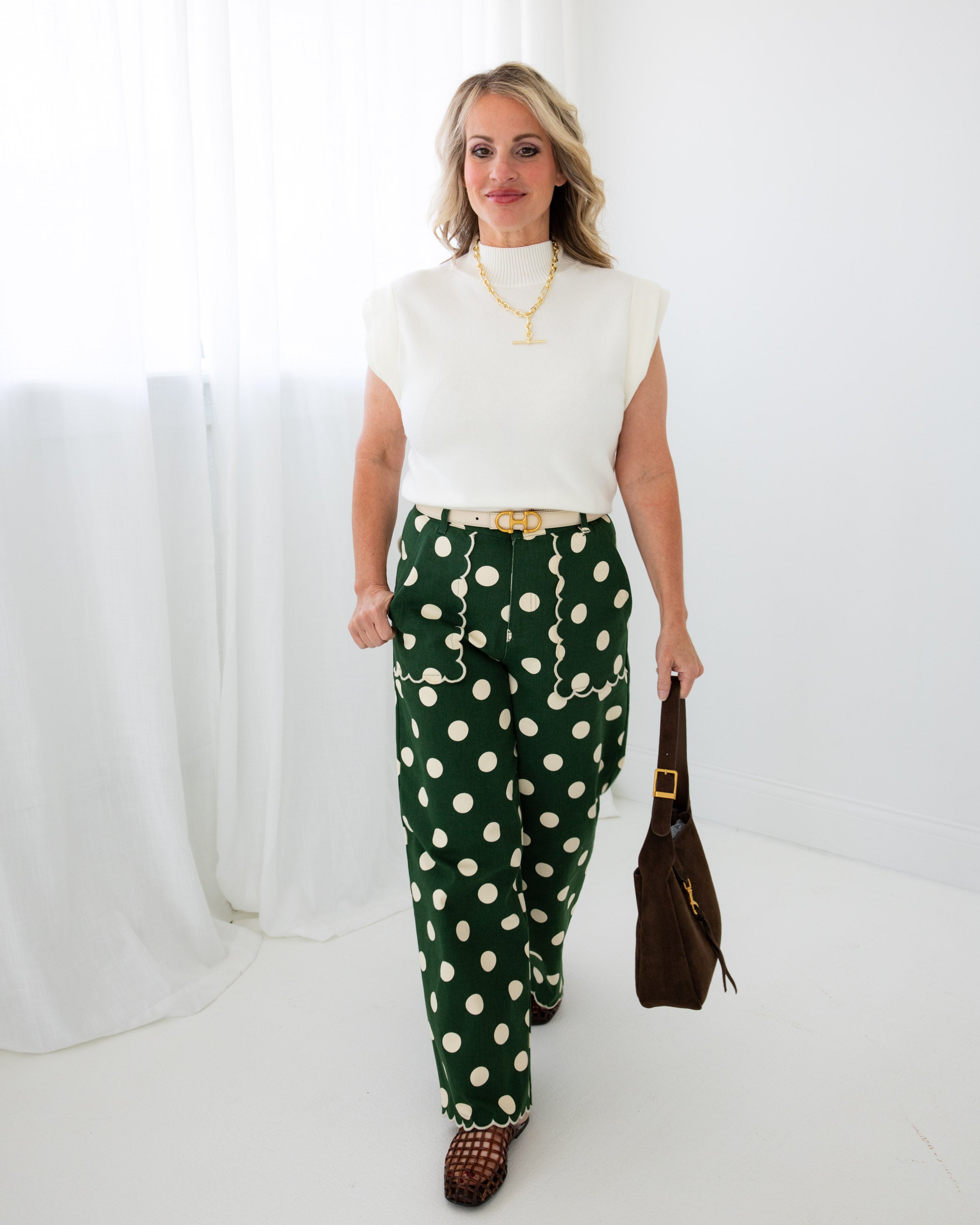 Polka Dot Scallop Pants in Pine