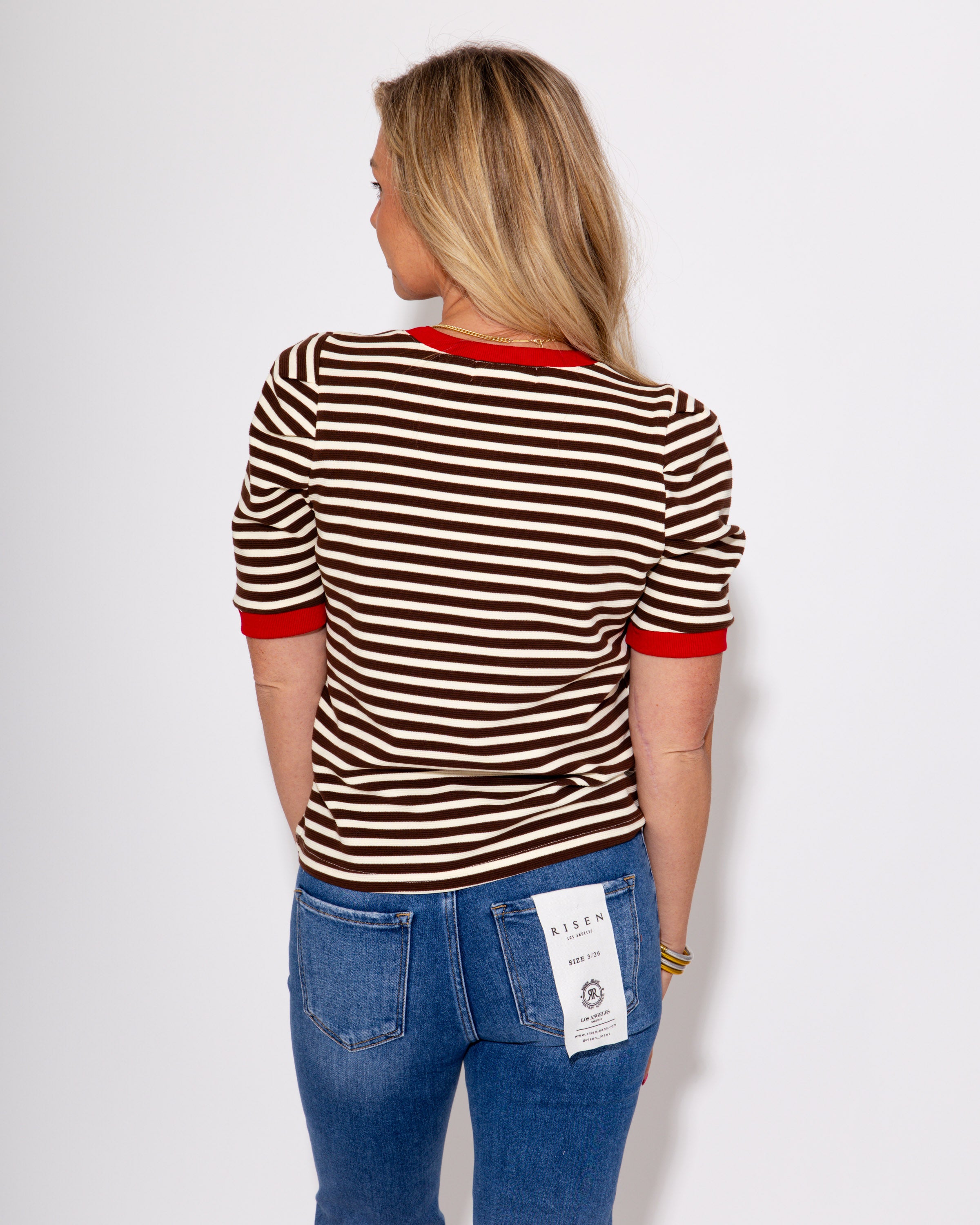 Brown and White Contrast Top
