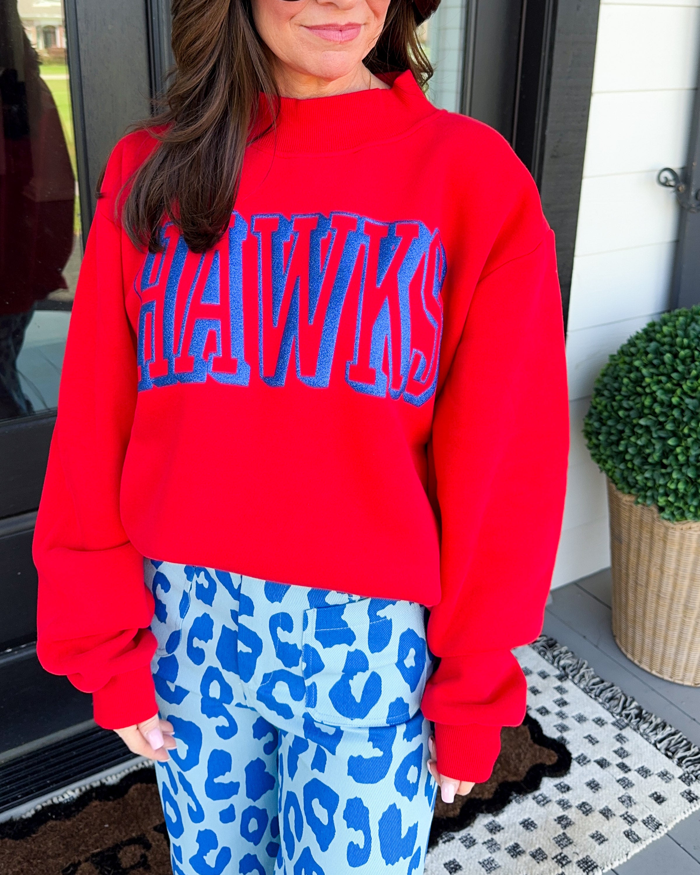 Hawk Glitter Mock Neck Pullover