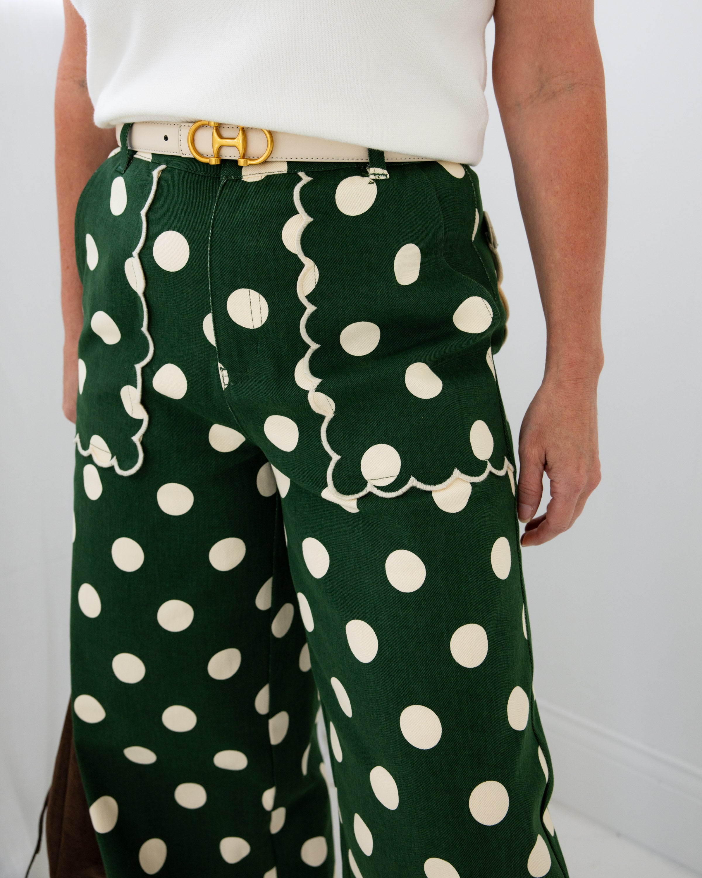 Polka Dot Scallop Pants in Pine