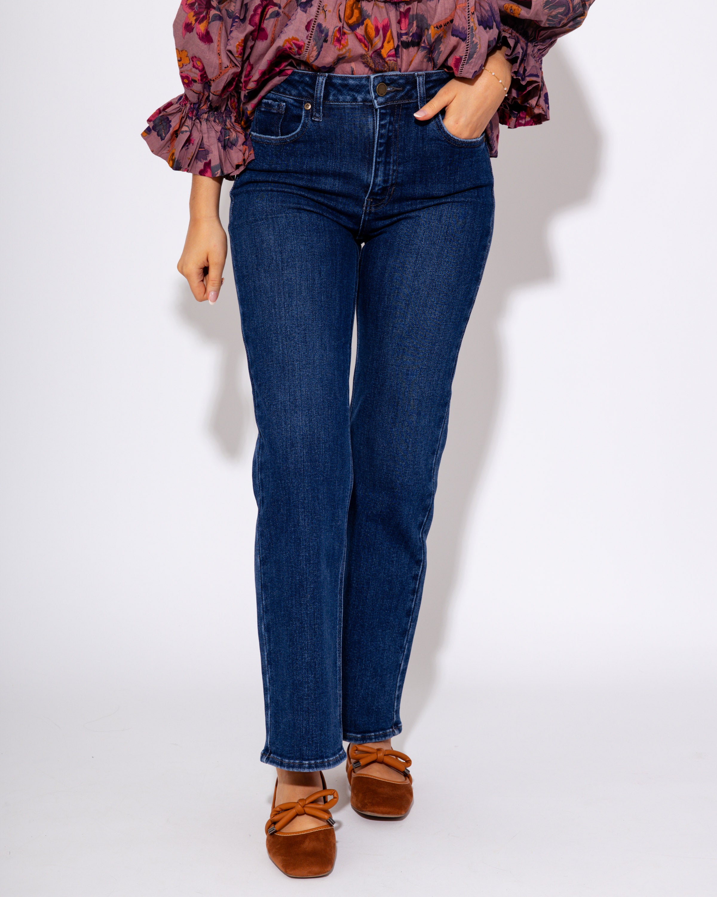 Happi High Rise Cropped Flare Jeans in Dark Blue