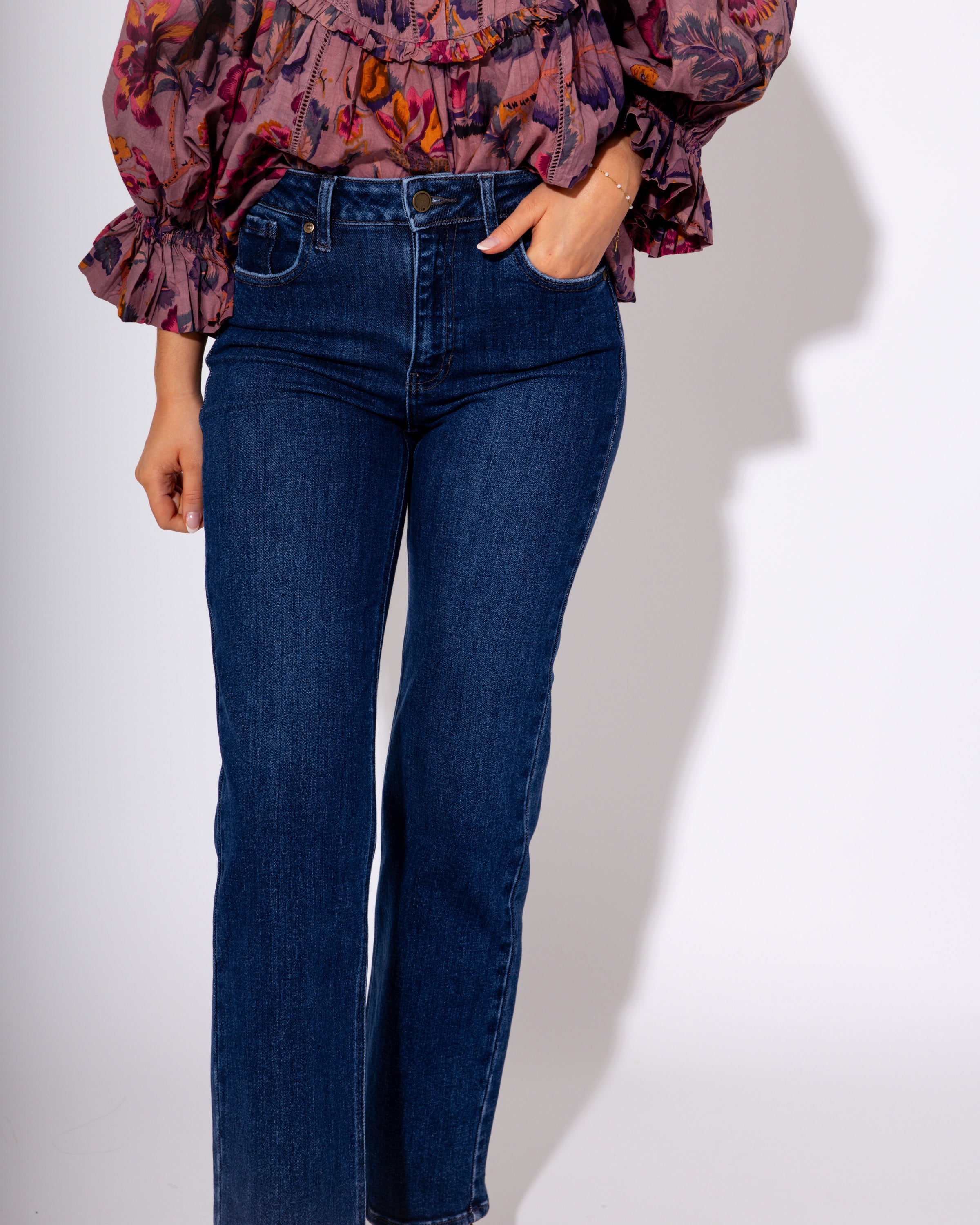 Happi High Rise Cropped Flare Jeans in Dark Blue