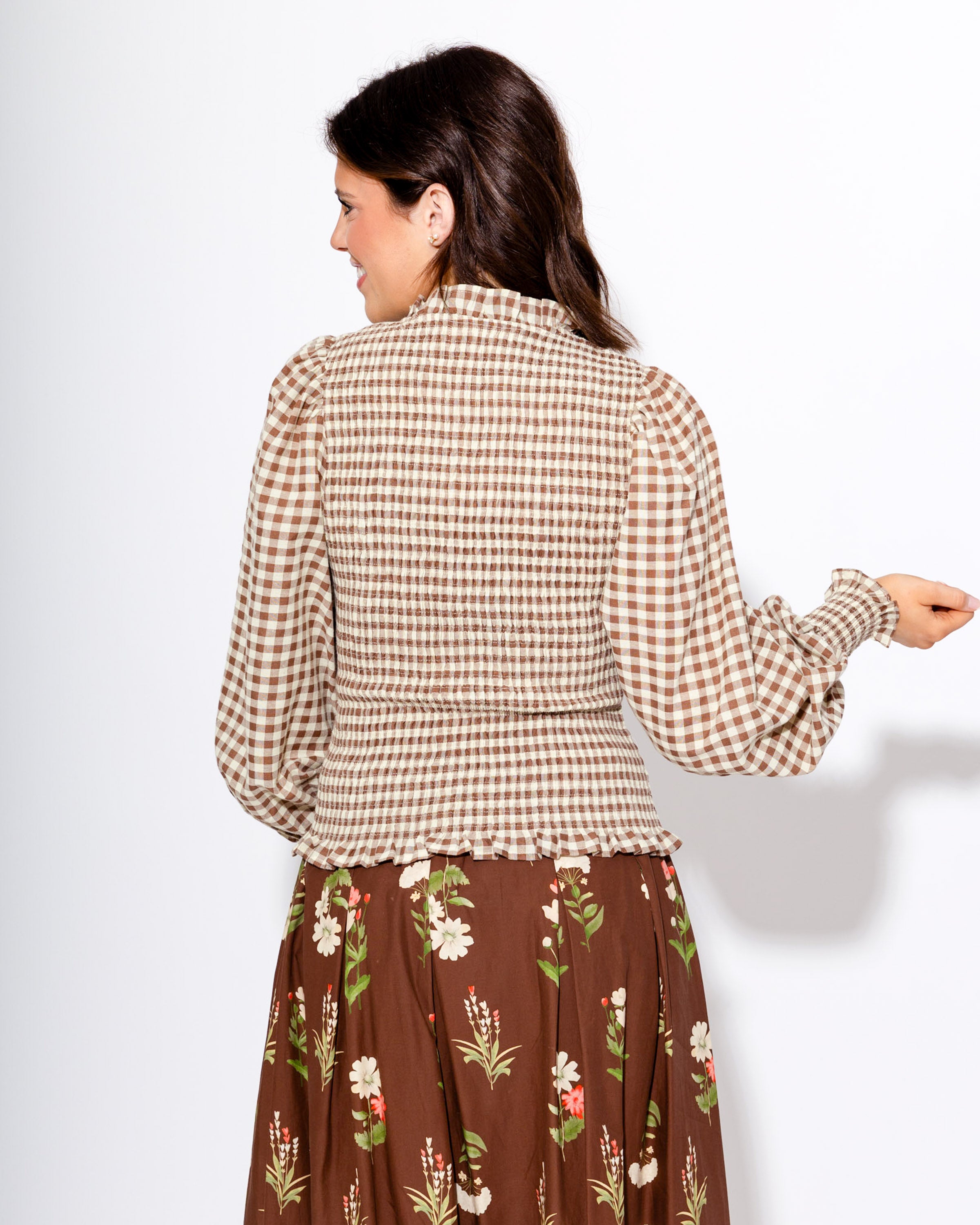 Gingham Glow Zip Front Top