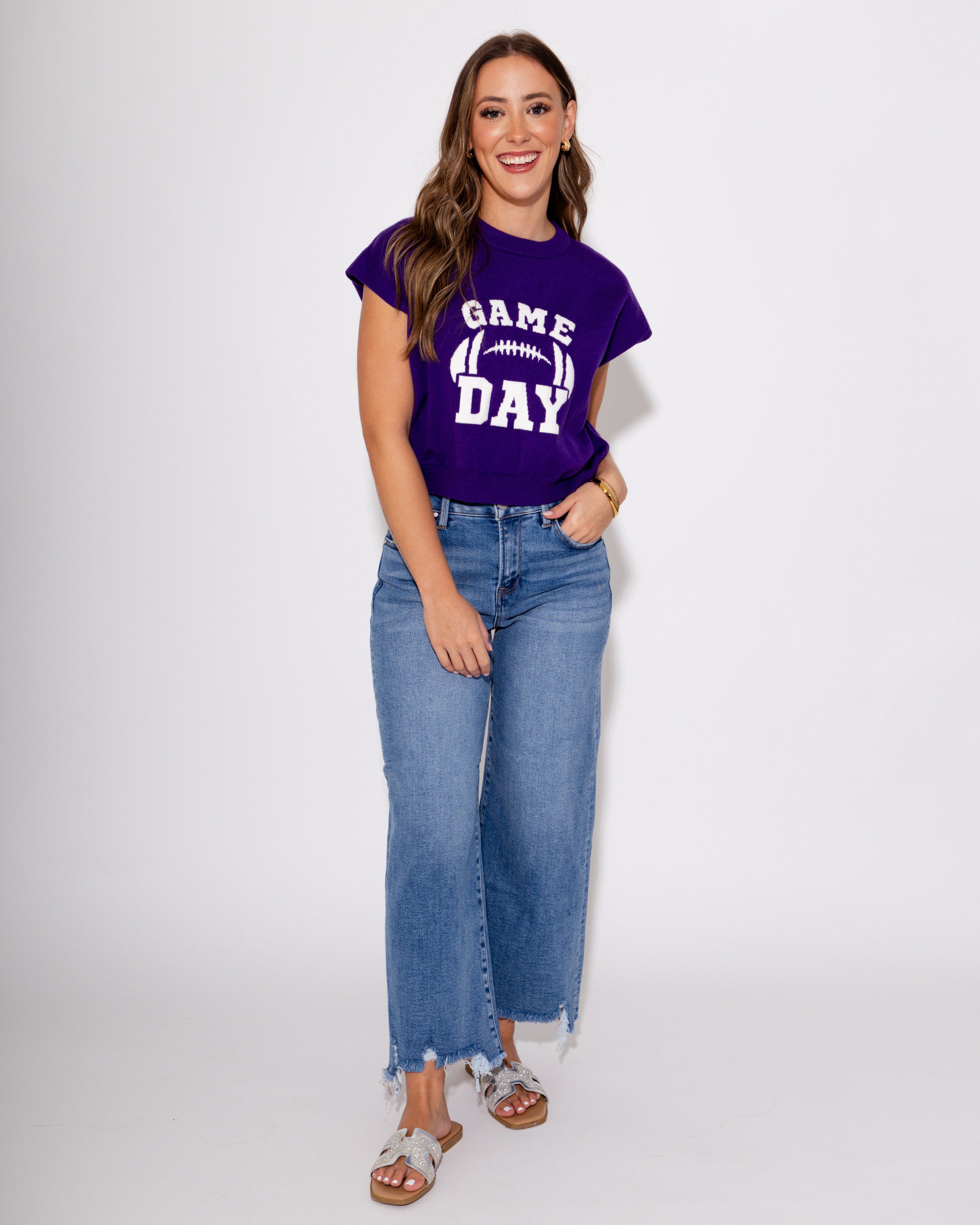 Purple Game Day Drop Shoulder Sweater Top