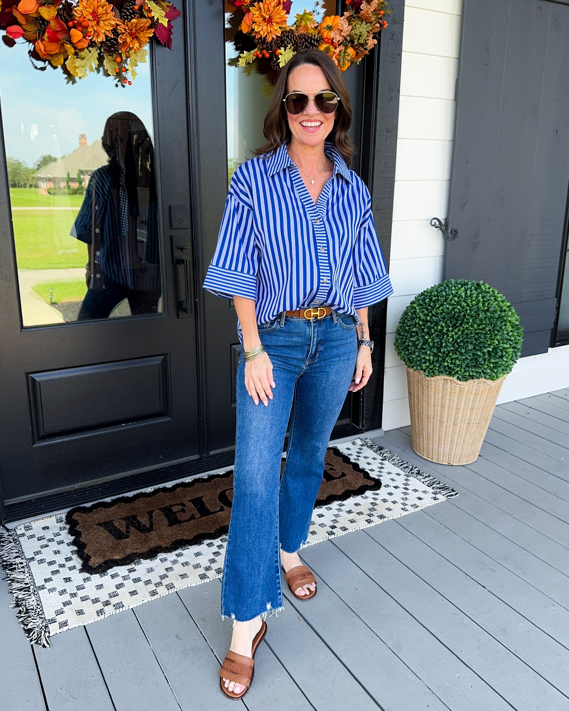 Striped Button Up Collar Top