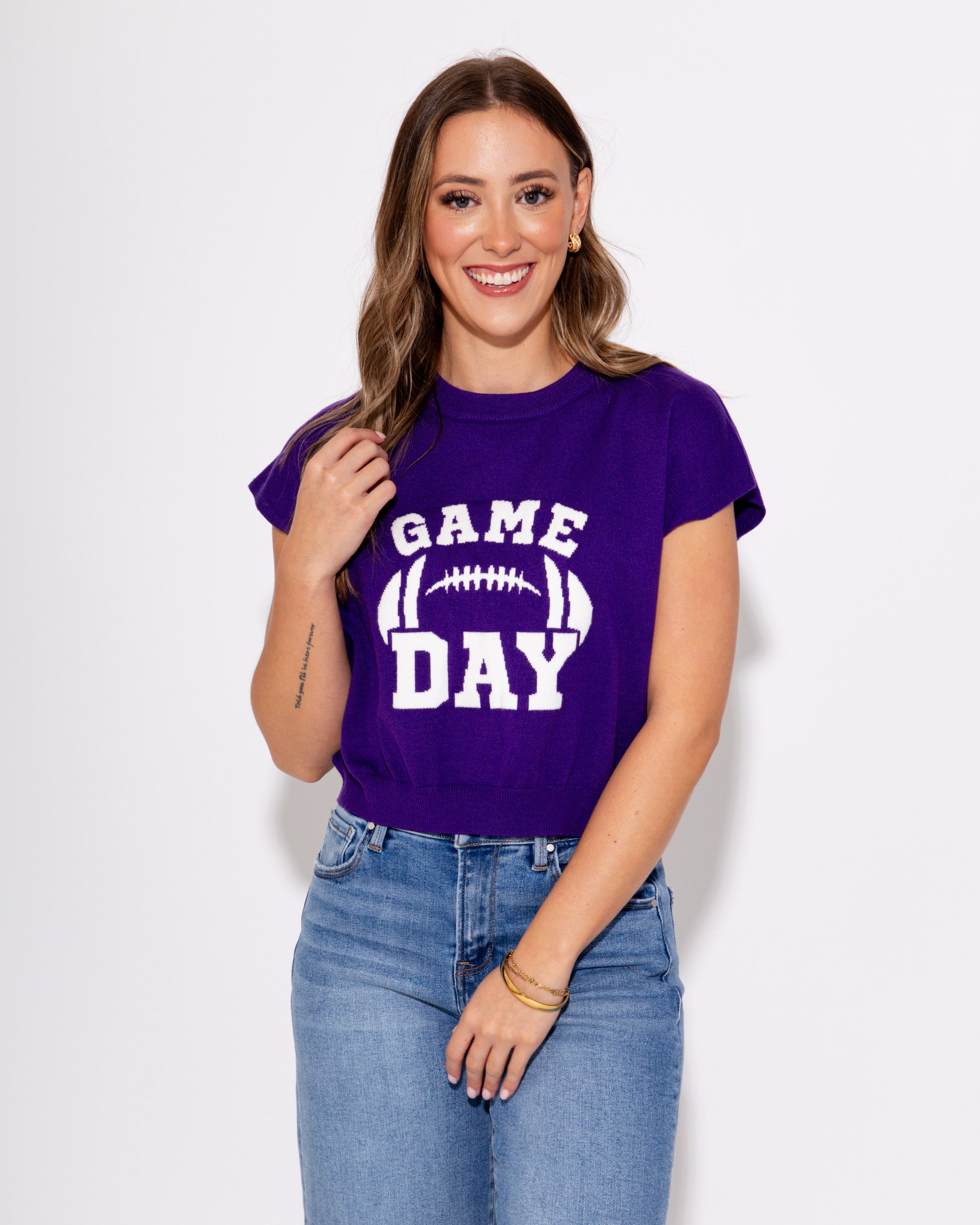 Purple Game Day Drop Shoulder Sweater Top