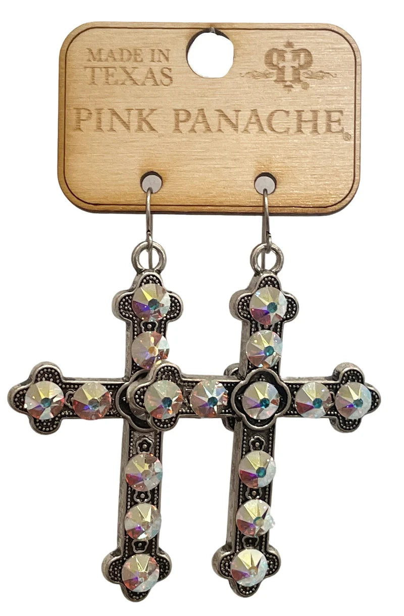 Iridescent Crystal Cross Earring