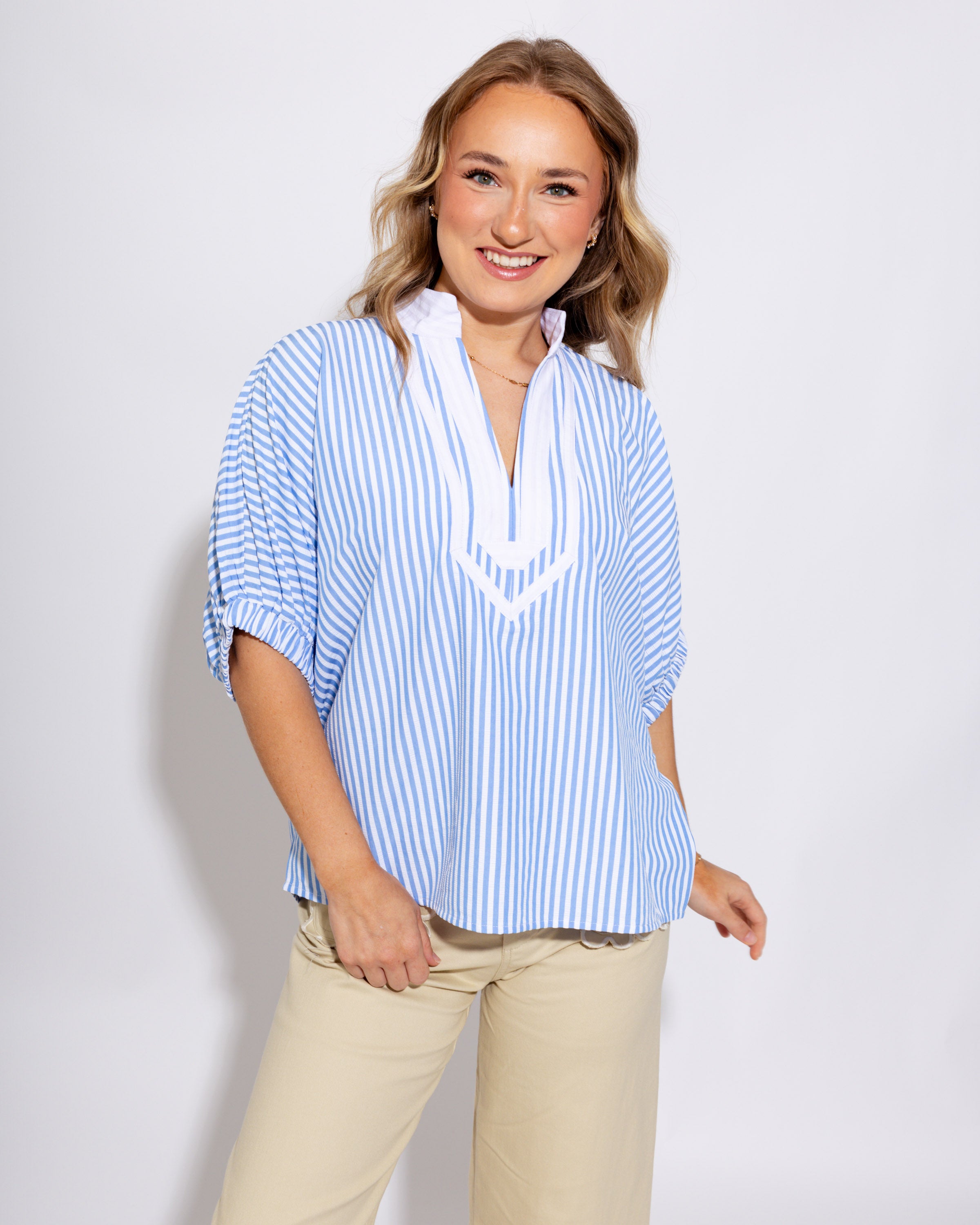 The Easy Contrast Stripe Top in Blue
