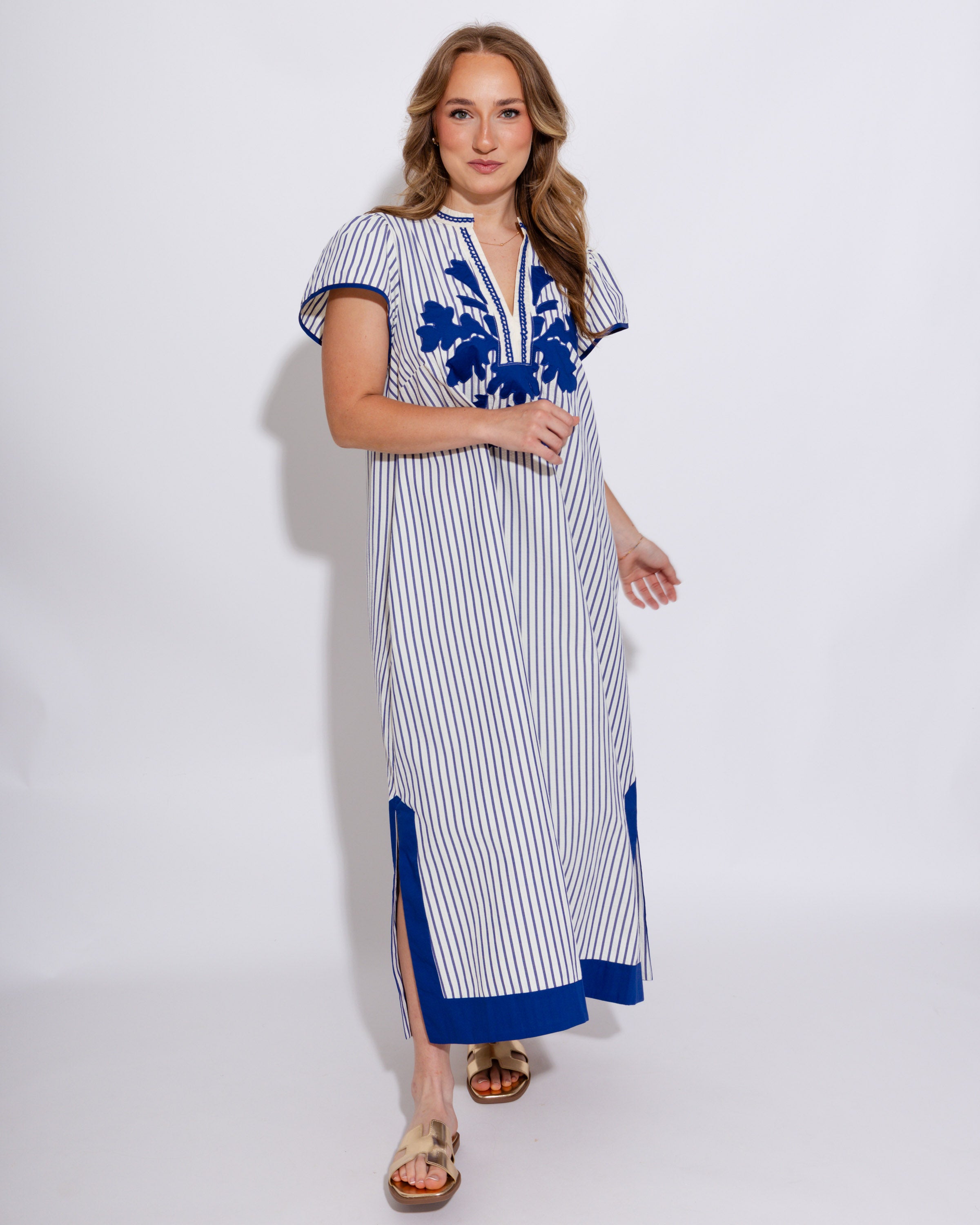 Lace Trim Striped Midi Dress