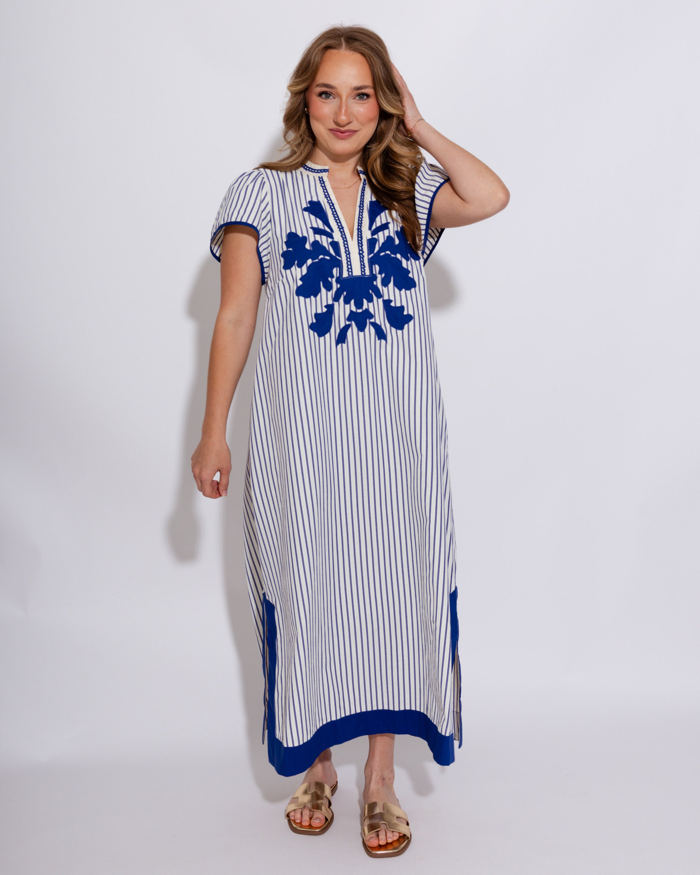 Lace Trim Striped Midi Dress