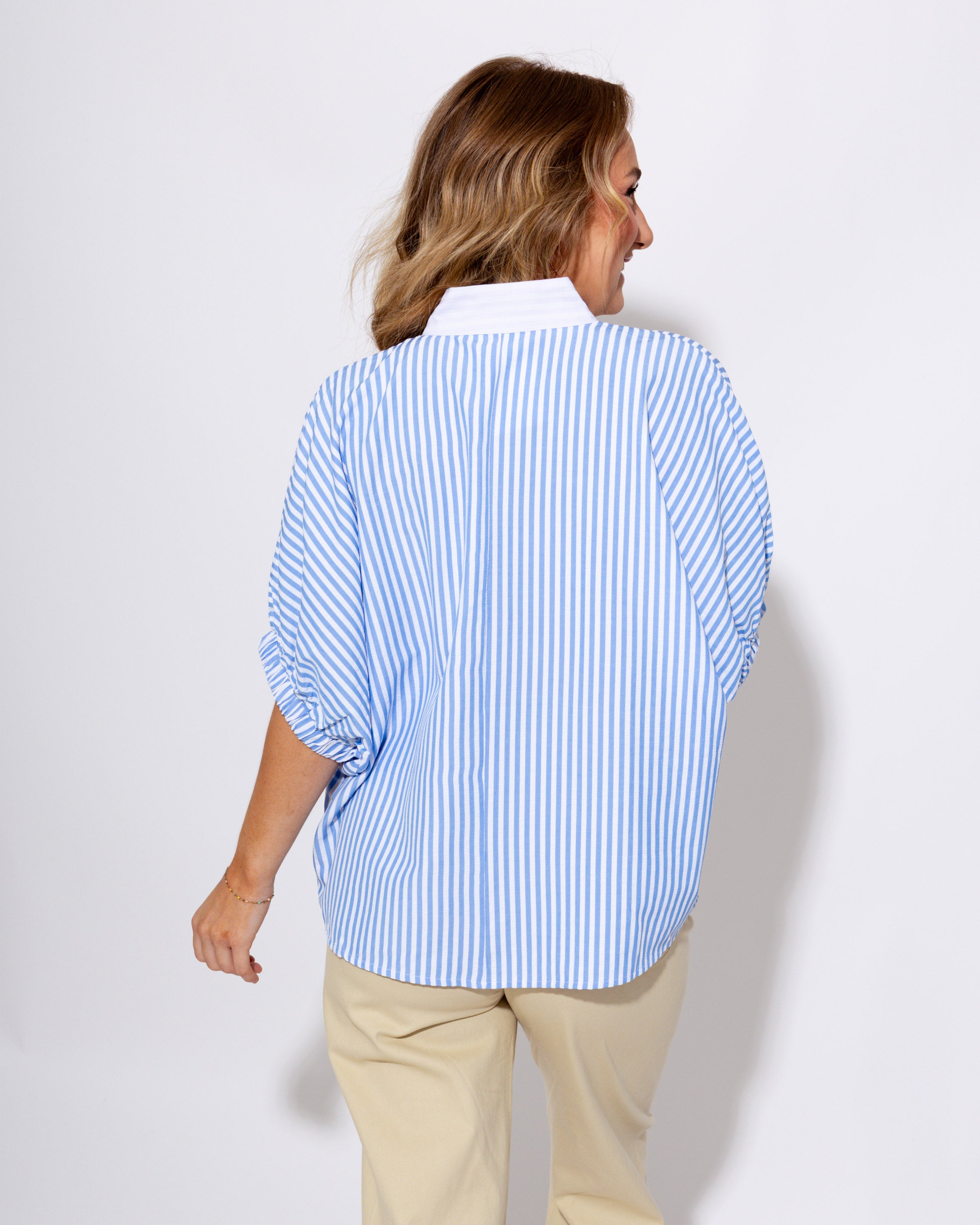 The Easy Contrast Stripe Top in Blue