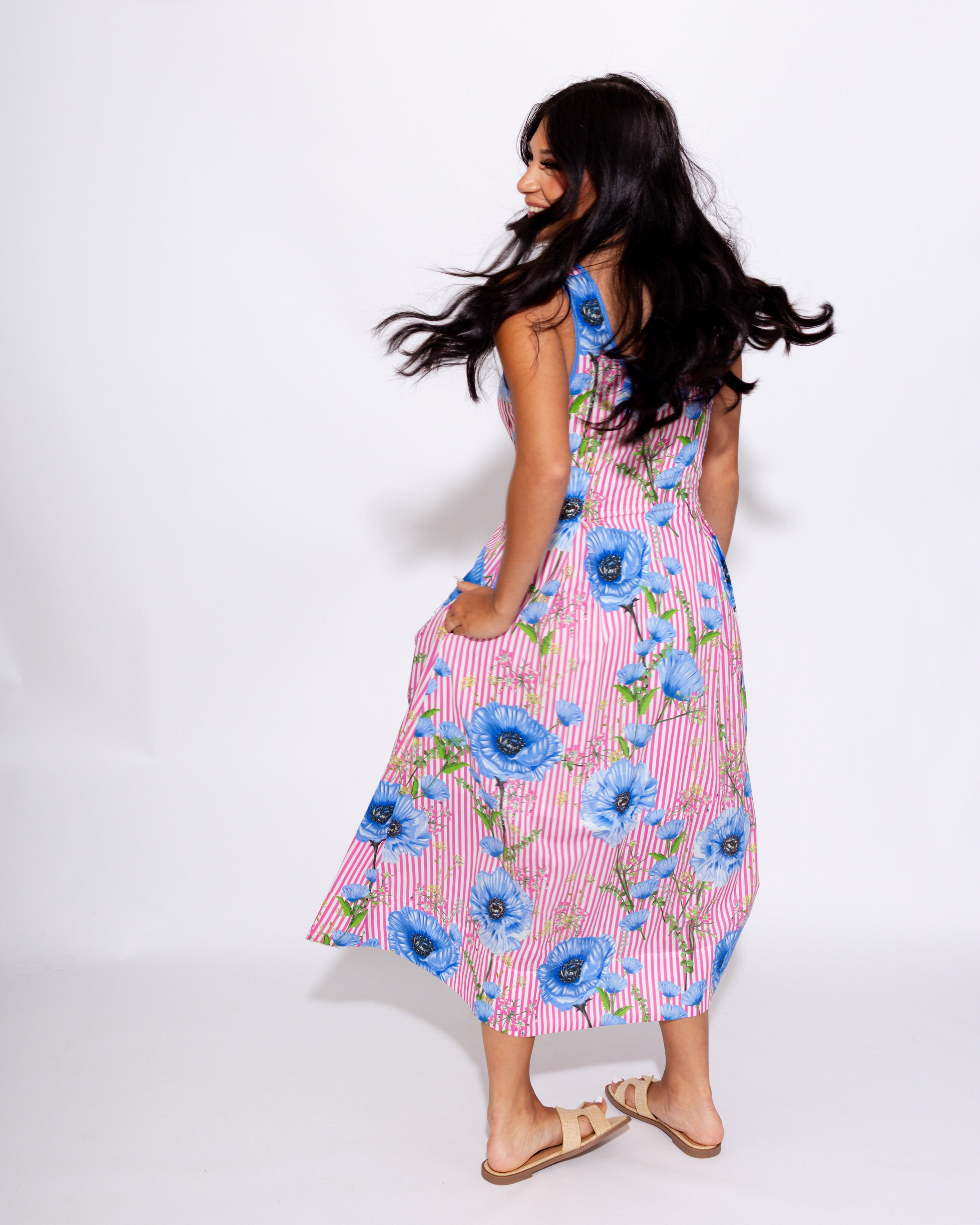 Floral Stripe Sleeveless Midi