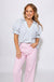 Sage Pinstripe Lace Trim Blouse - Umgee - Gaudie & Co. Beaumont TX Boutique