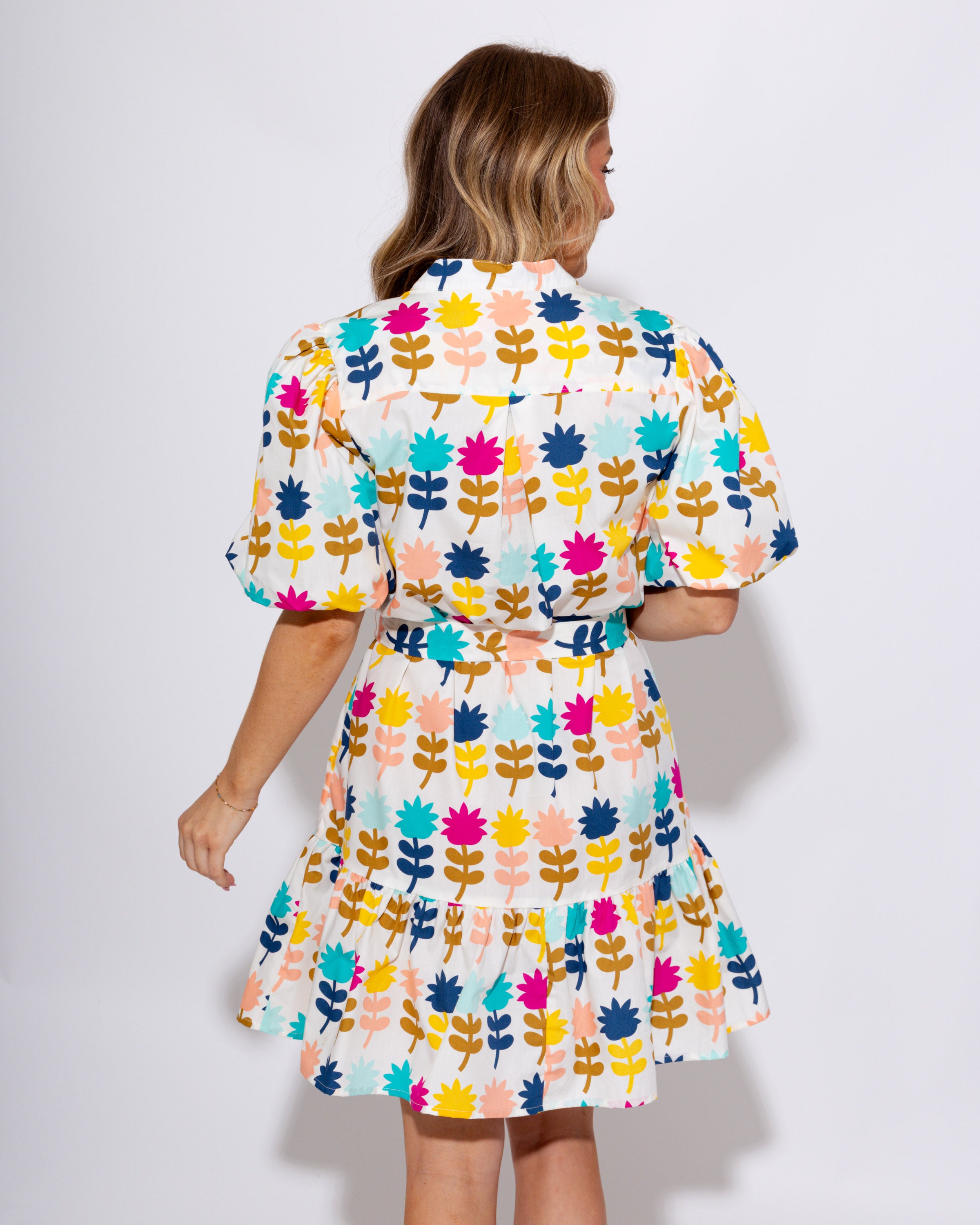 Ivy Jane Tulips in a Row floral dress, luxury women's boutique midi dress at Gaudie & Co