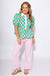 Pink Green Printed Puff Sleeve Peplum Top - Entro - Gaudie & Co. Texas Boutique