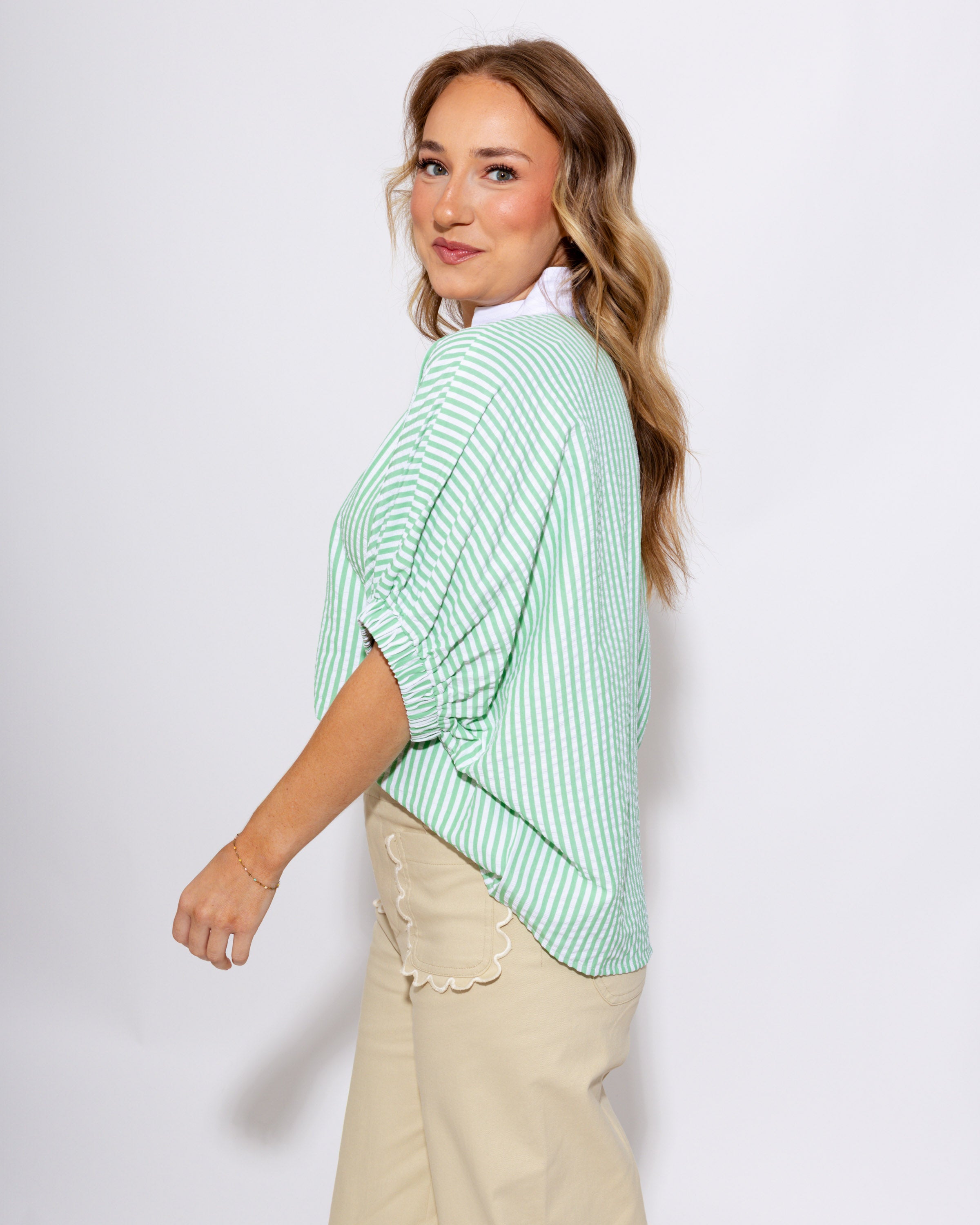 The Easy Contrast Stripe Top in Green