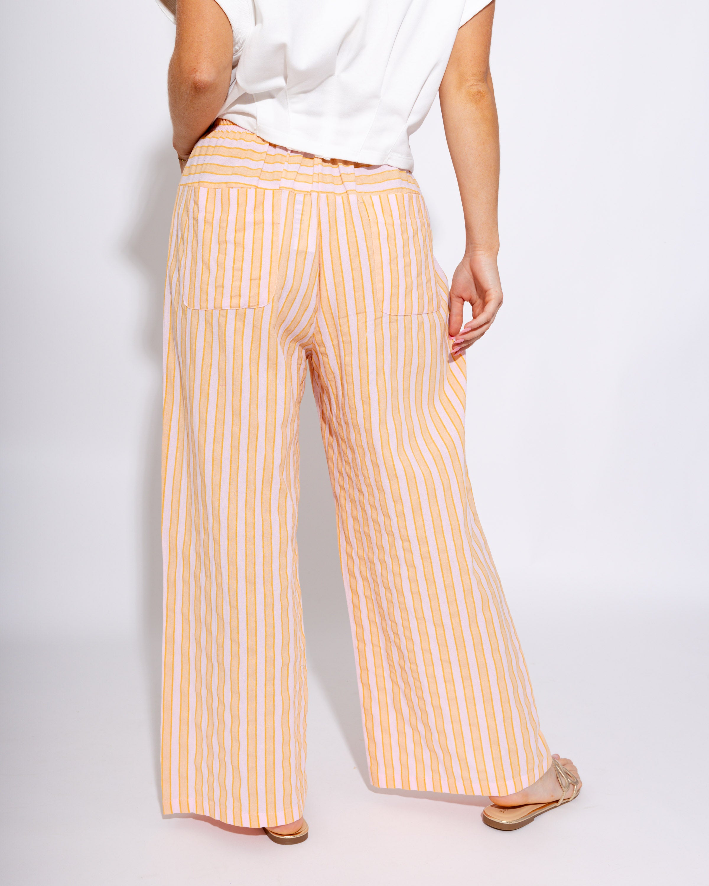 Peach Stripe Linen Drawstring Wide Leg Pants - GEEGEE - Gaudie & Co. Texas Boutique