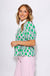 Pink Green Printed Puff Sleeve Peplum Top - Entro - Gaudie & Co. Texas Boutique