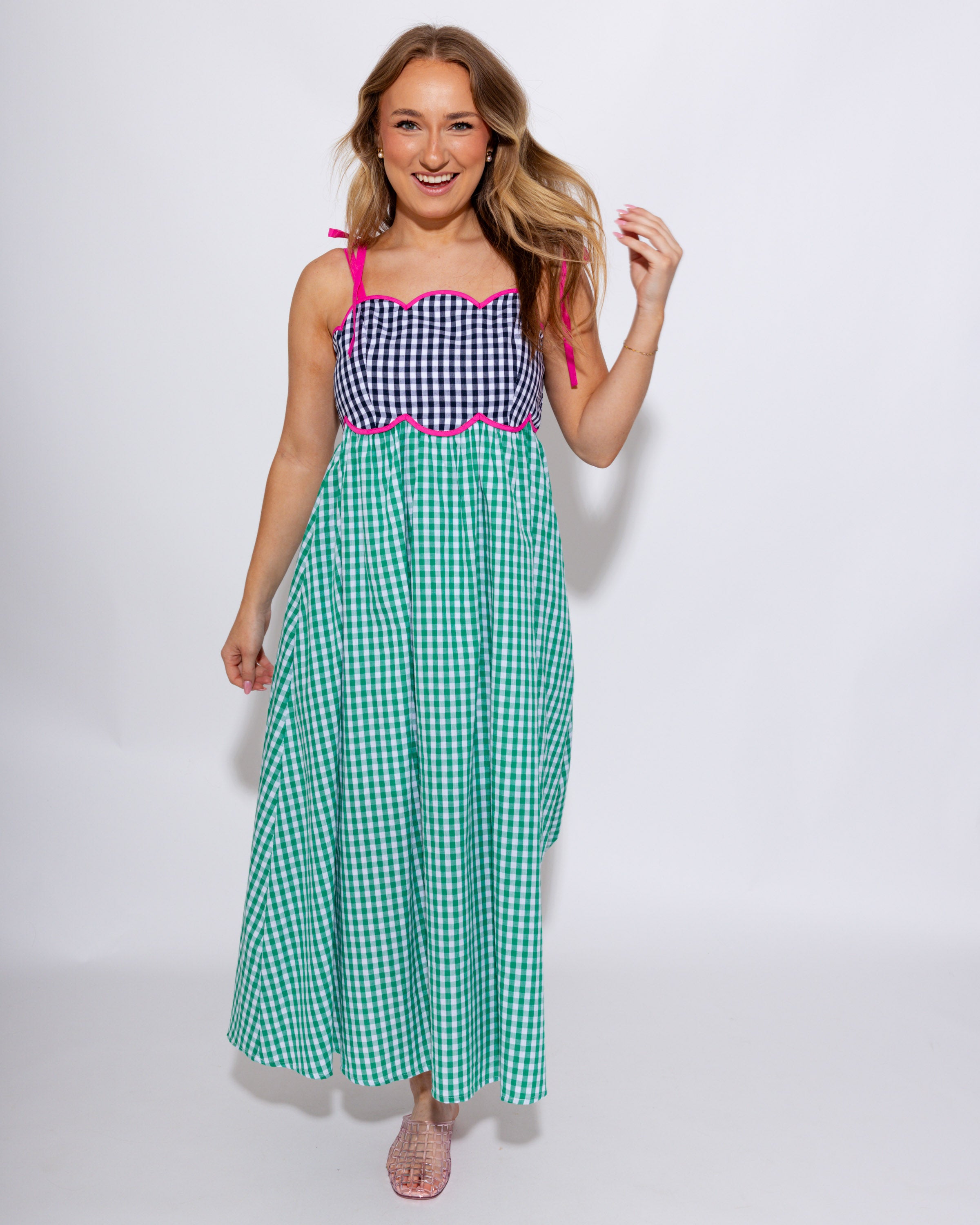 Colorblock Gingham Midi Dress