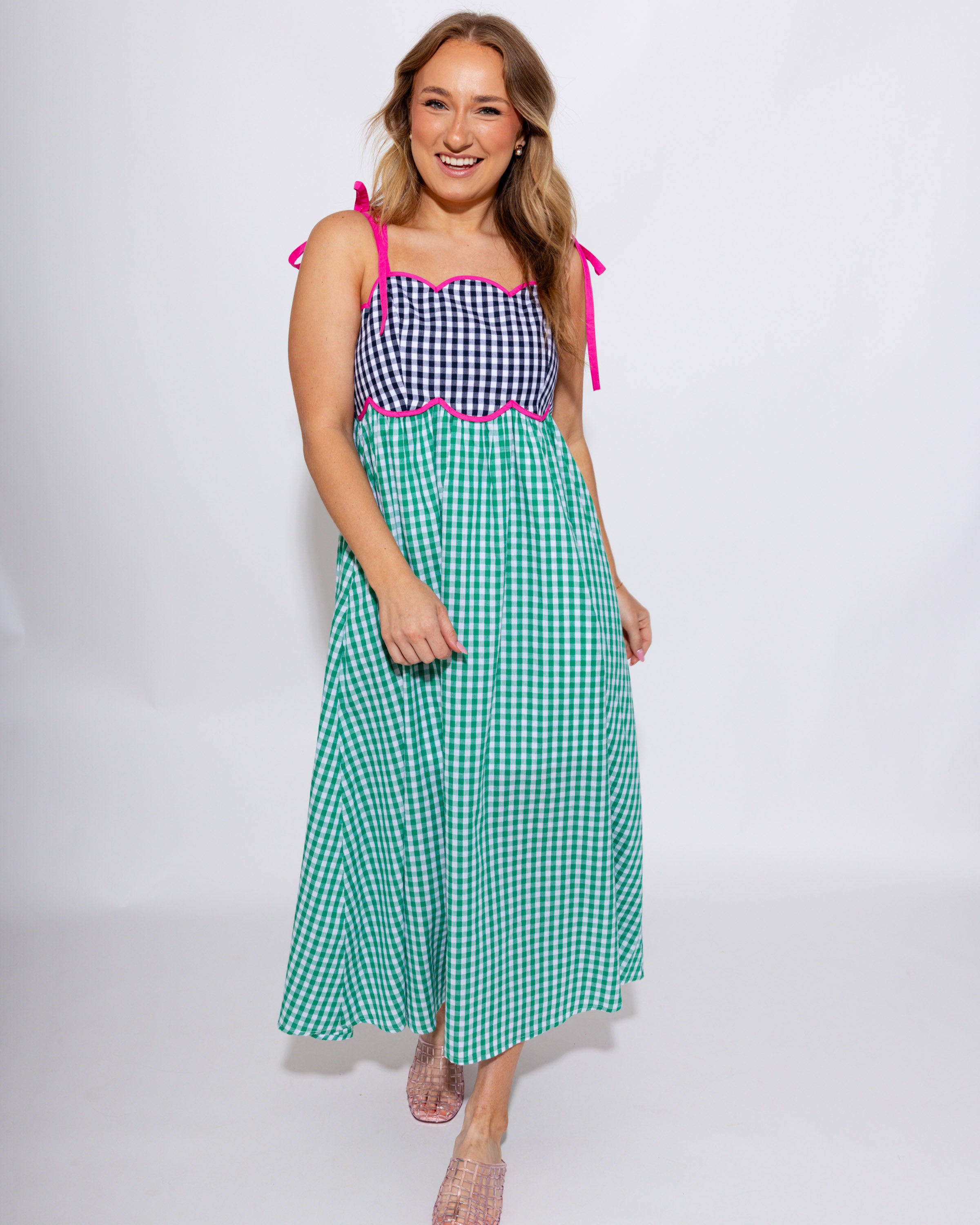 Colorblock Gingham Midi Dress