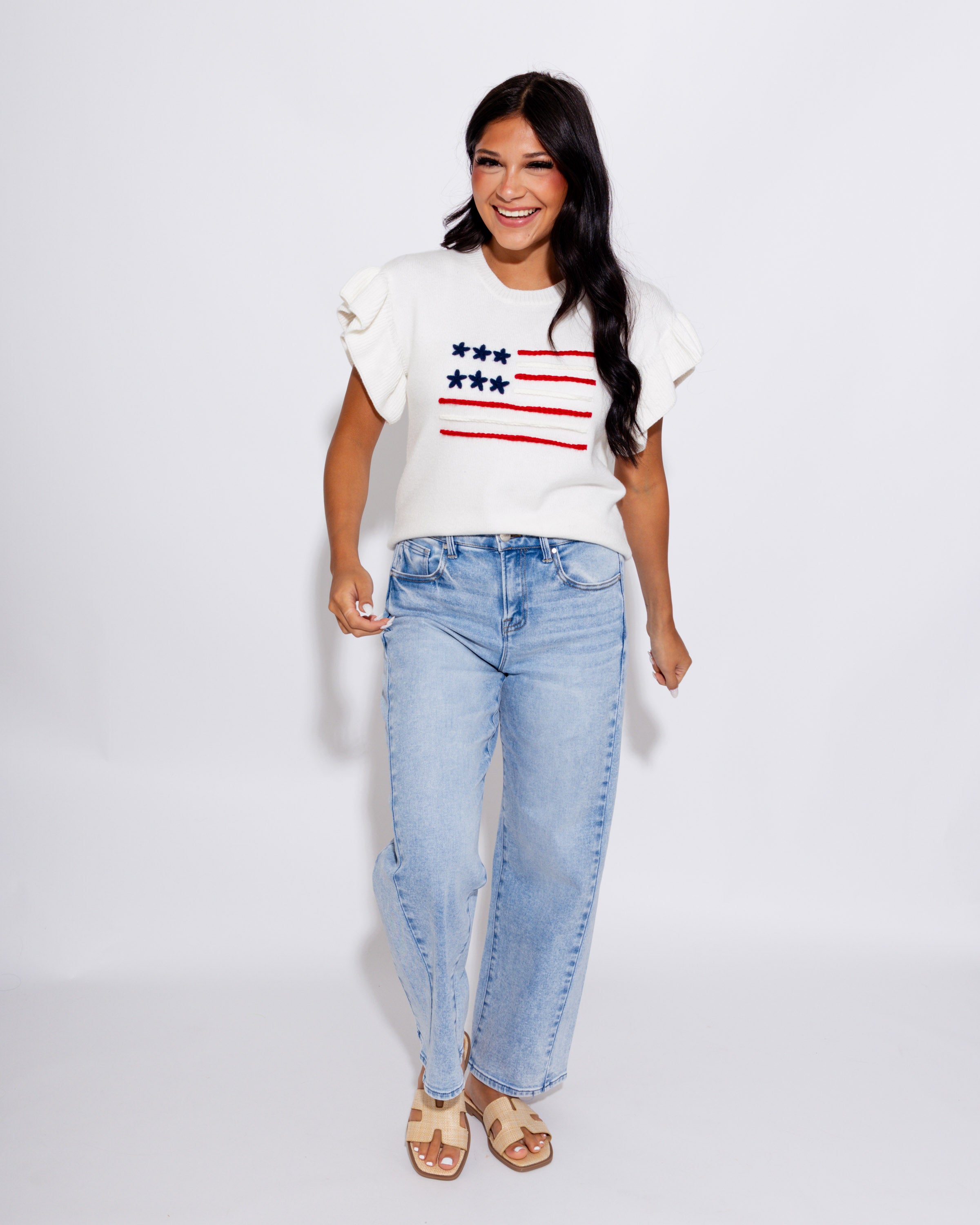 Ruffle Sleeve USA Flag Top