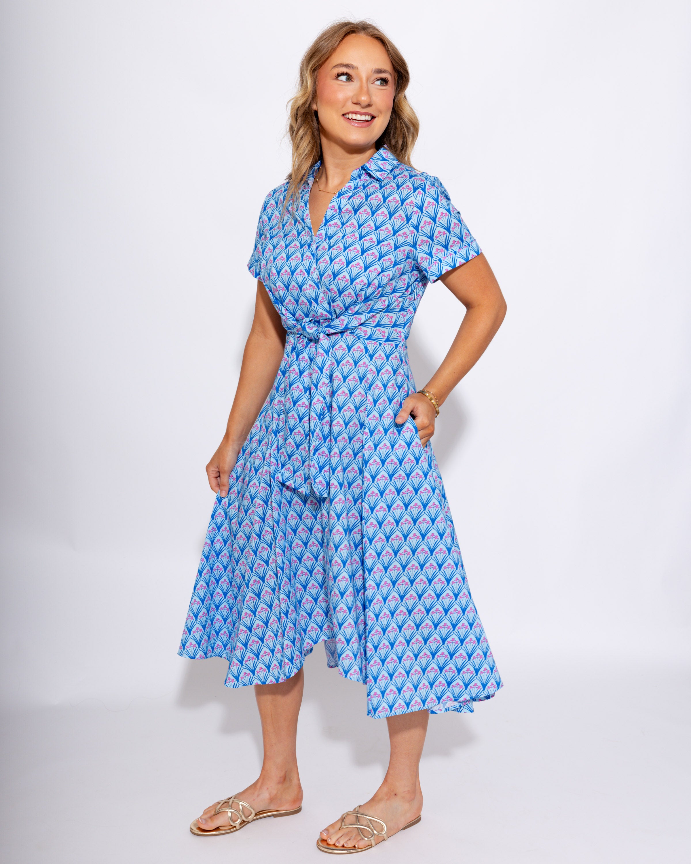 Twist-Tie Floral Shirt Dress
