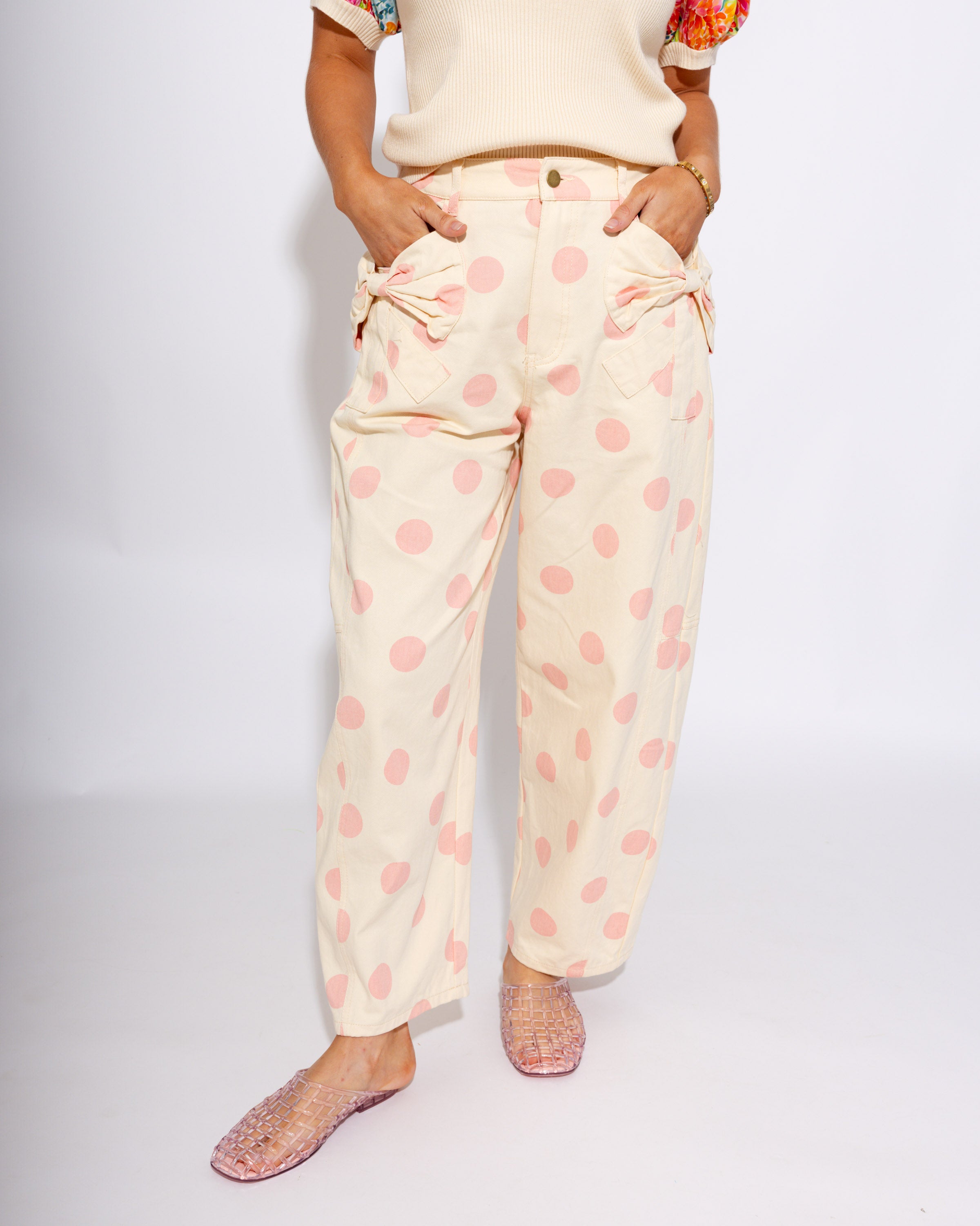 Polka Dot Barrel Jeans in Pink