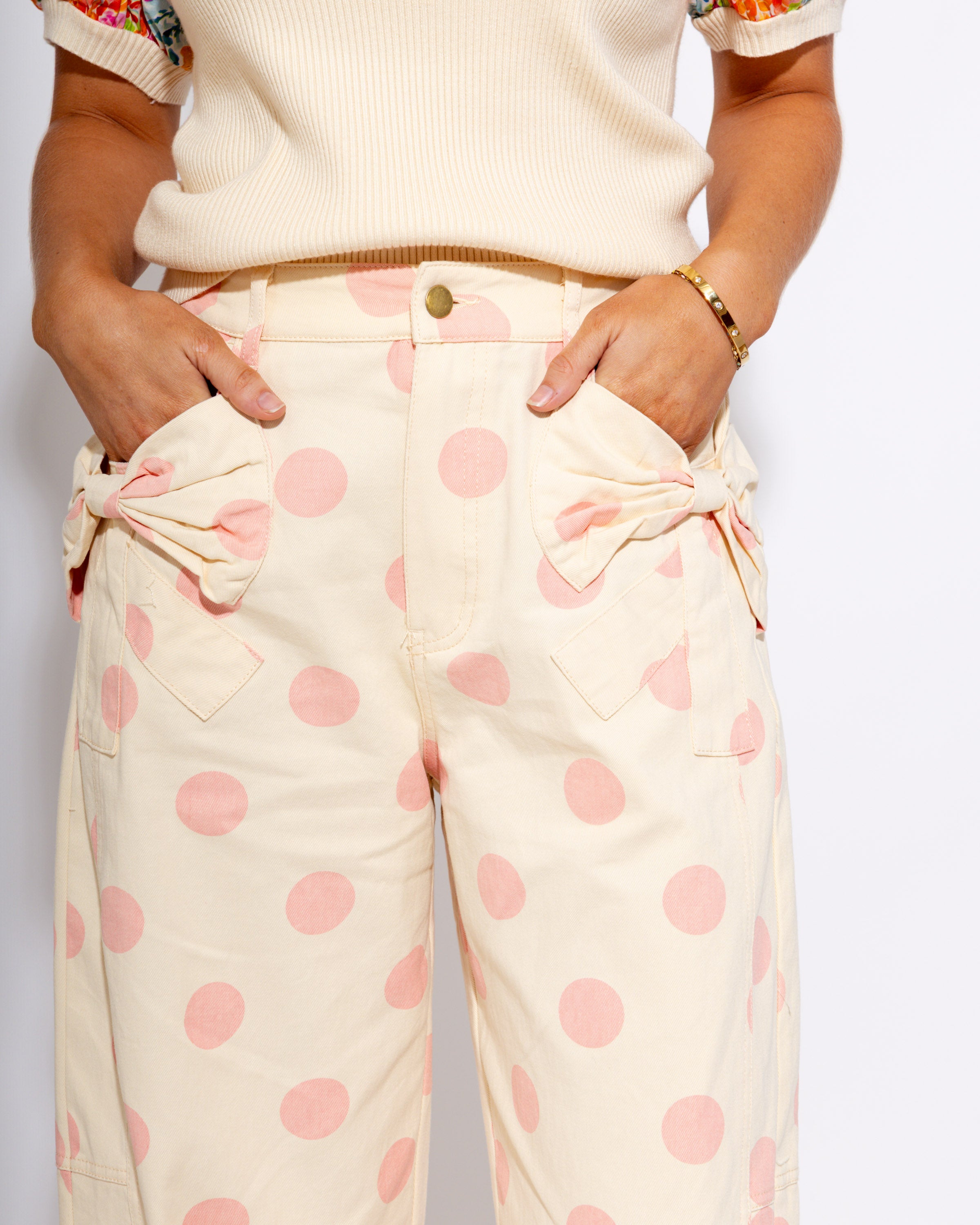Polka Dot Barrel Jeans in Pink