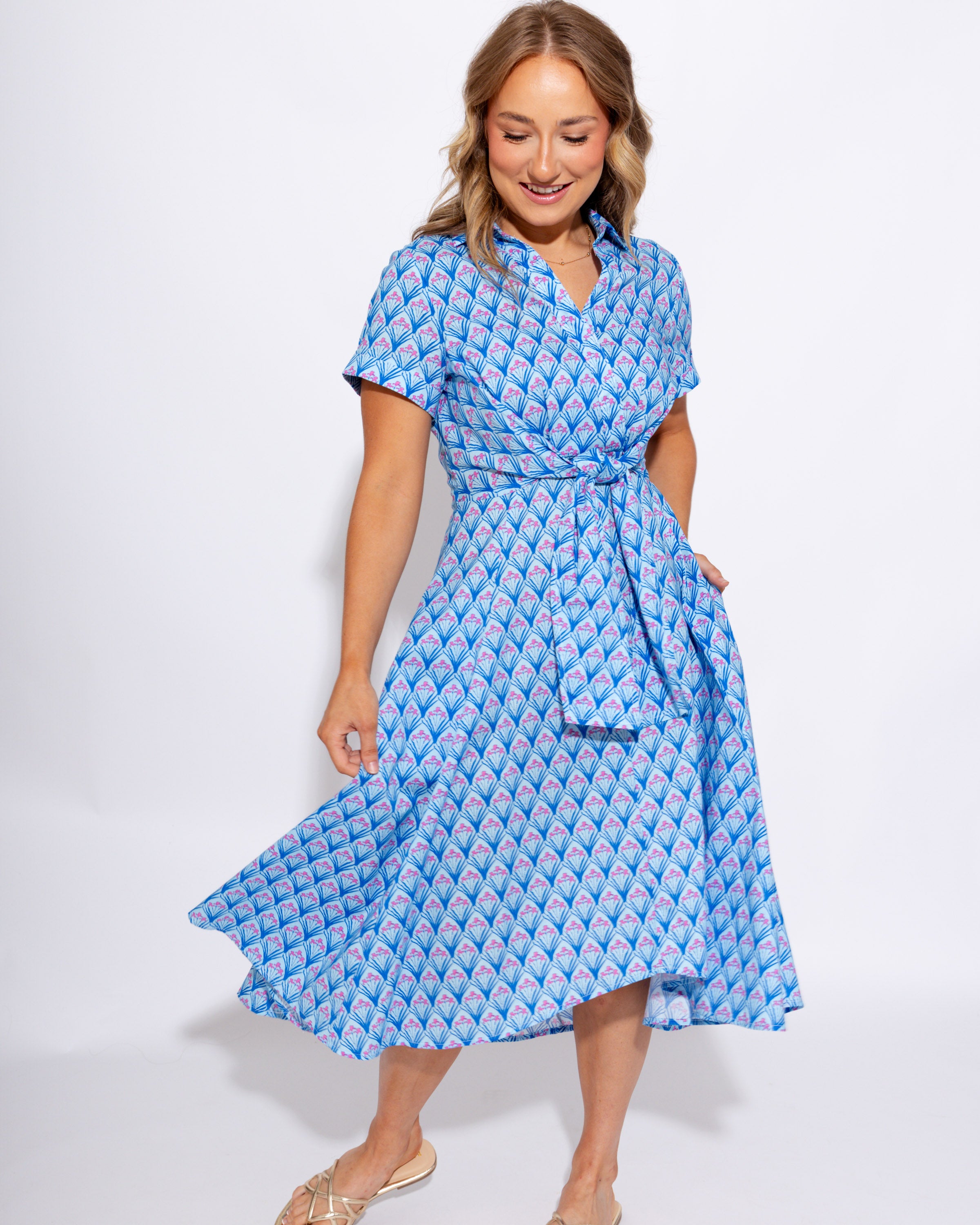 Twist-Tie Floral Shirt Dress